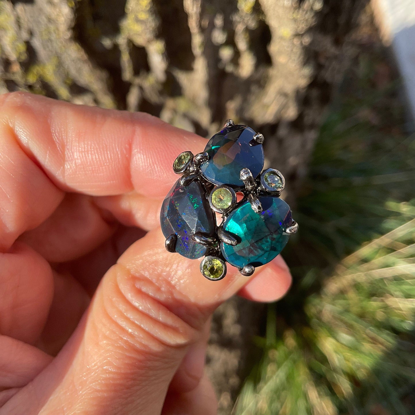 sterling silver natural teal Blue fire opal Etnika ring 7.5 Colors Of Etnika