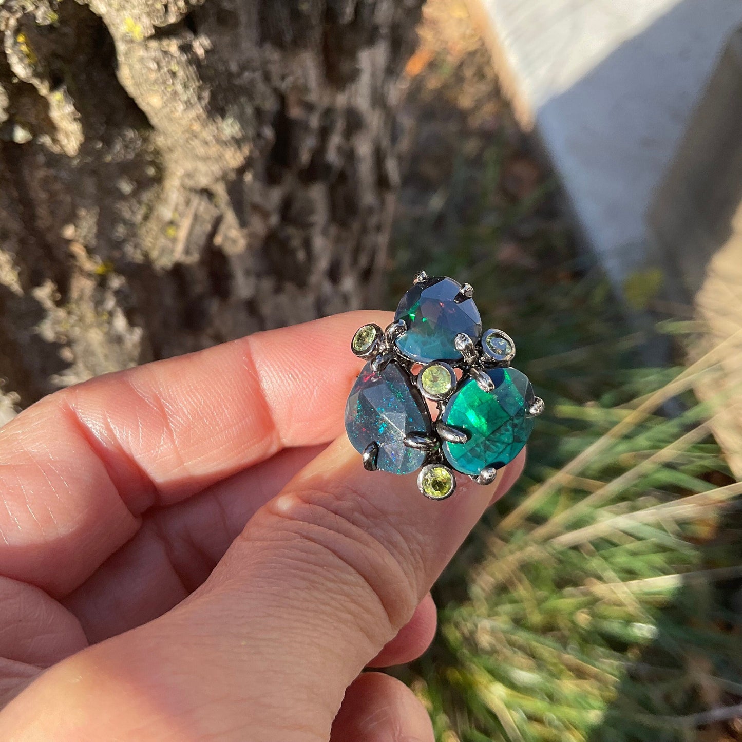 sterling silver natural teal Blue fire opal Etnika ring 7.5 Colors Of Etnika