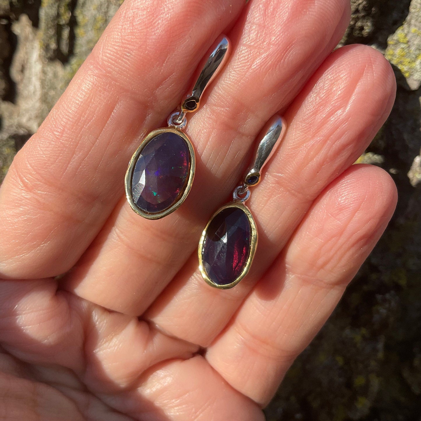 Sterling Silver natural blue fire opal   earrings Colors Of Etnika