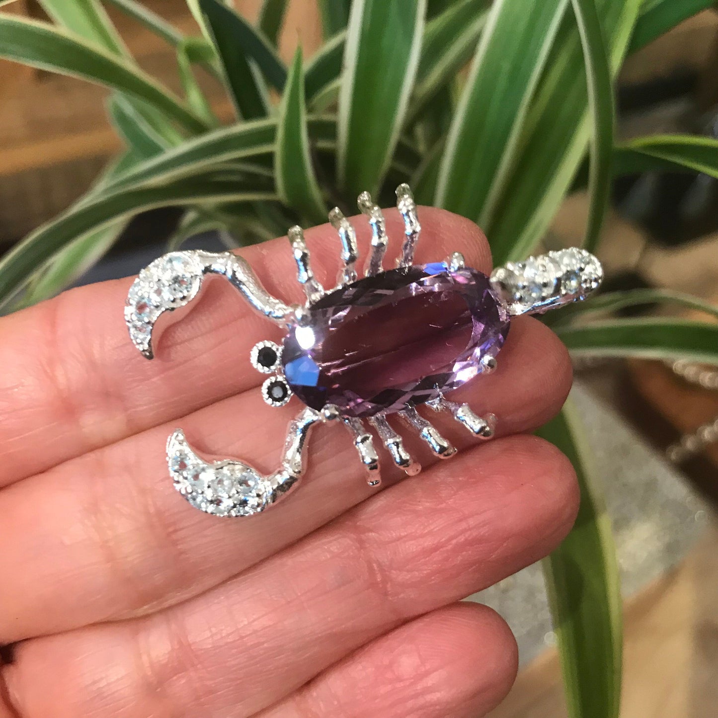 Sterling silver amethyst spinel scorpion brooch pin art Colors Of Etnika