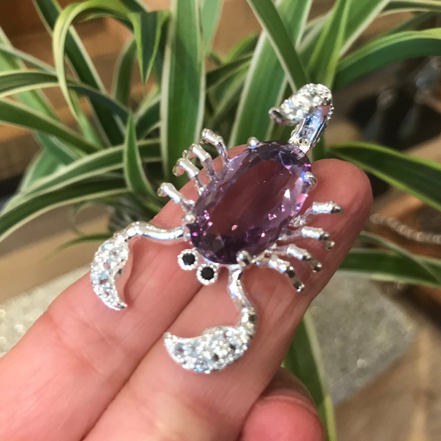 Sterling silver amethyst spinel scorpion brooch pin art Colors Of Etnika