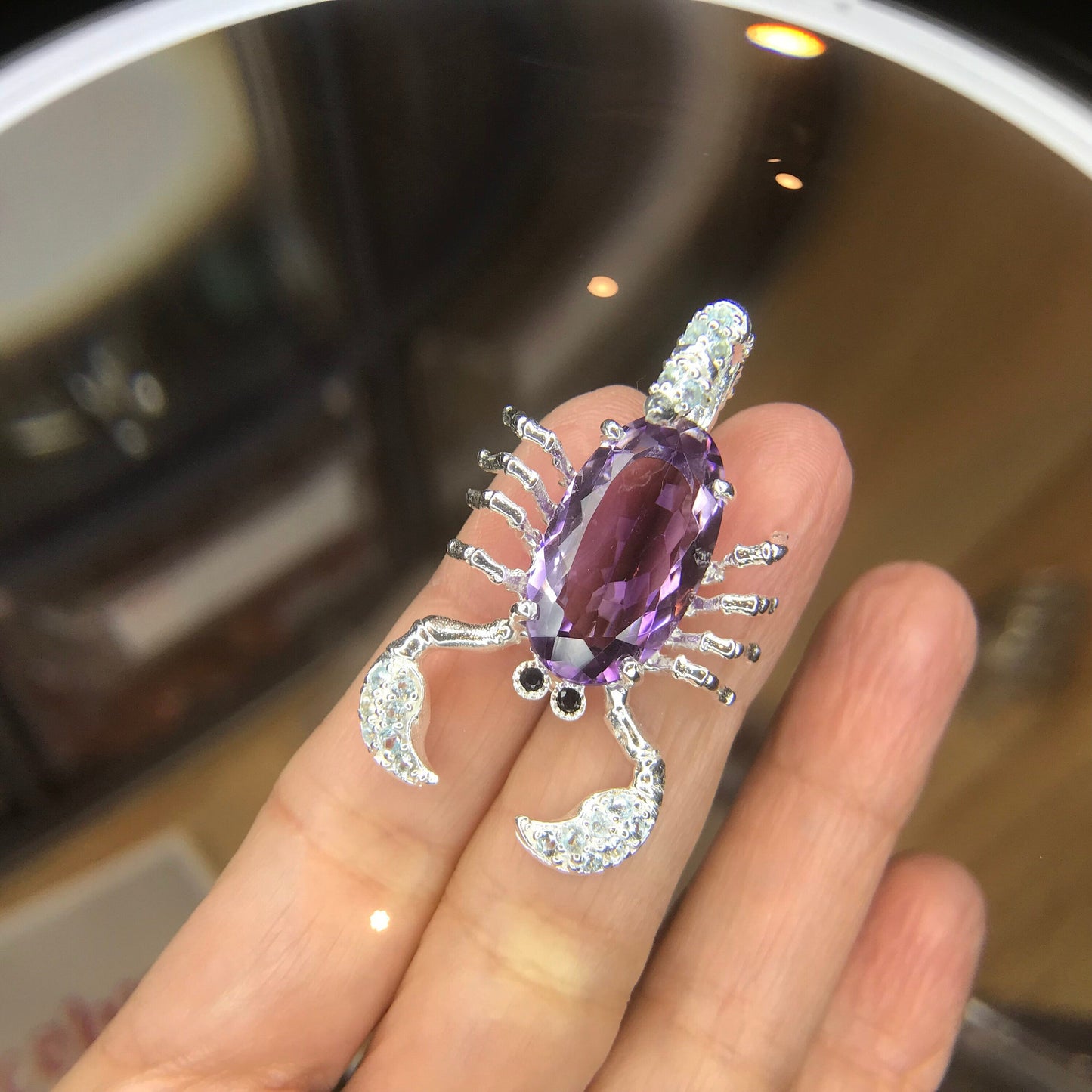 Sterling silver amethyst spinel scorpion brooch pin art Colors Of Etnika