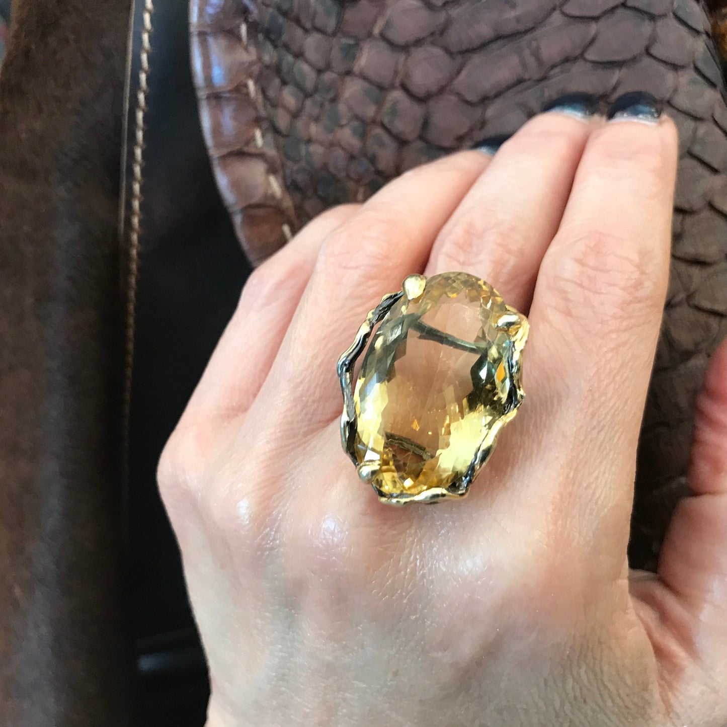 Sterling silver Citrine  statement organic roots Ring 9 Colors Of Etnika