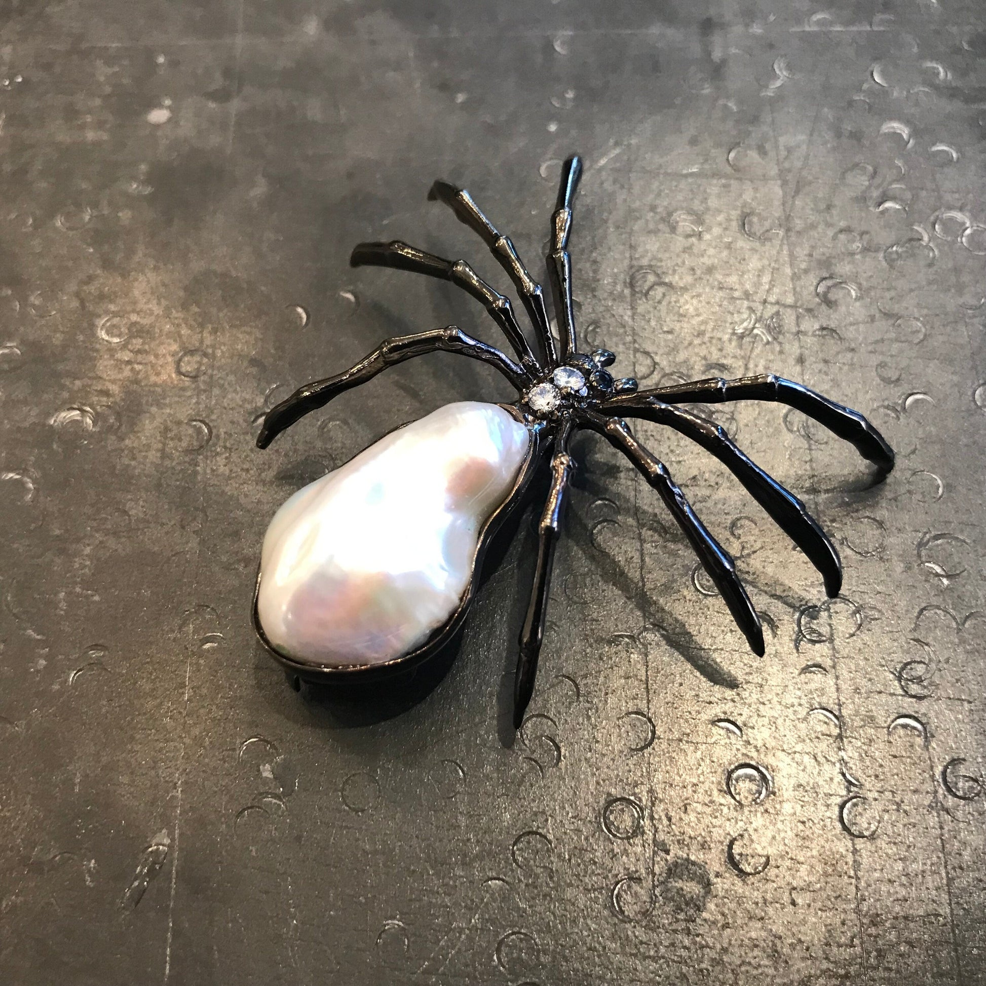 Sterling silver natural pearl  brooch pin spider Colors Of Etnika