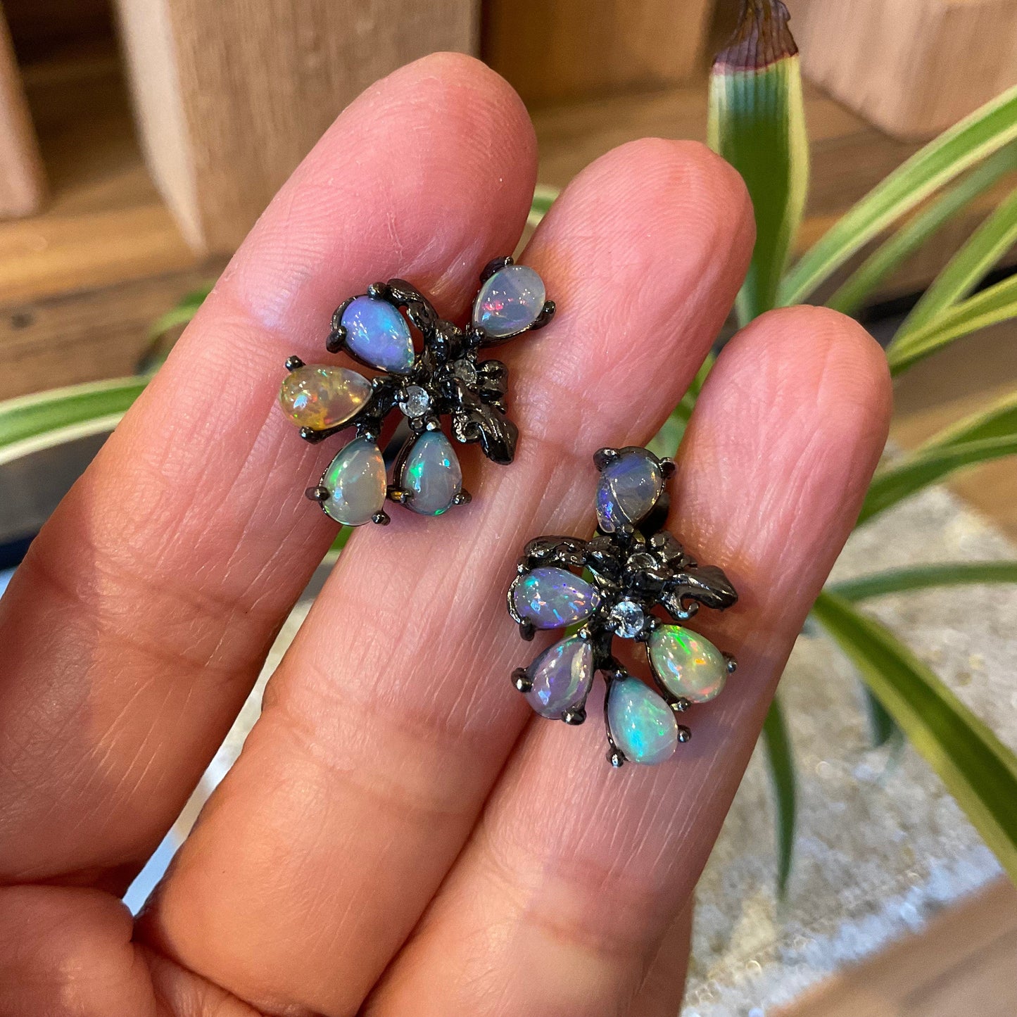 Sterling Silver Natural fire Opal post Earrings Colors Of Etnika