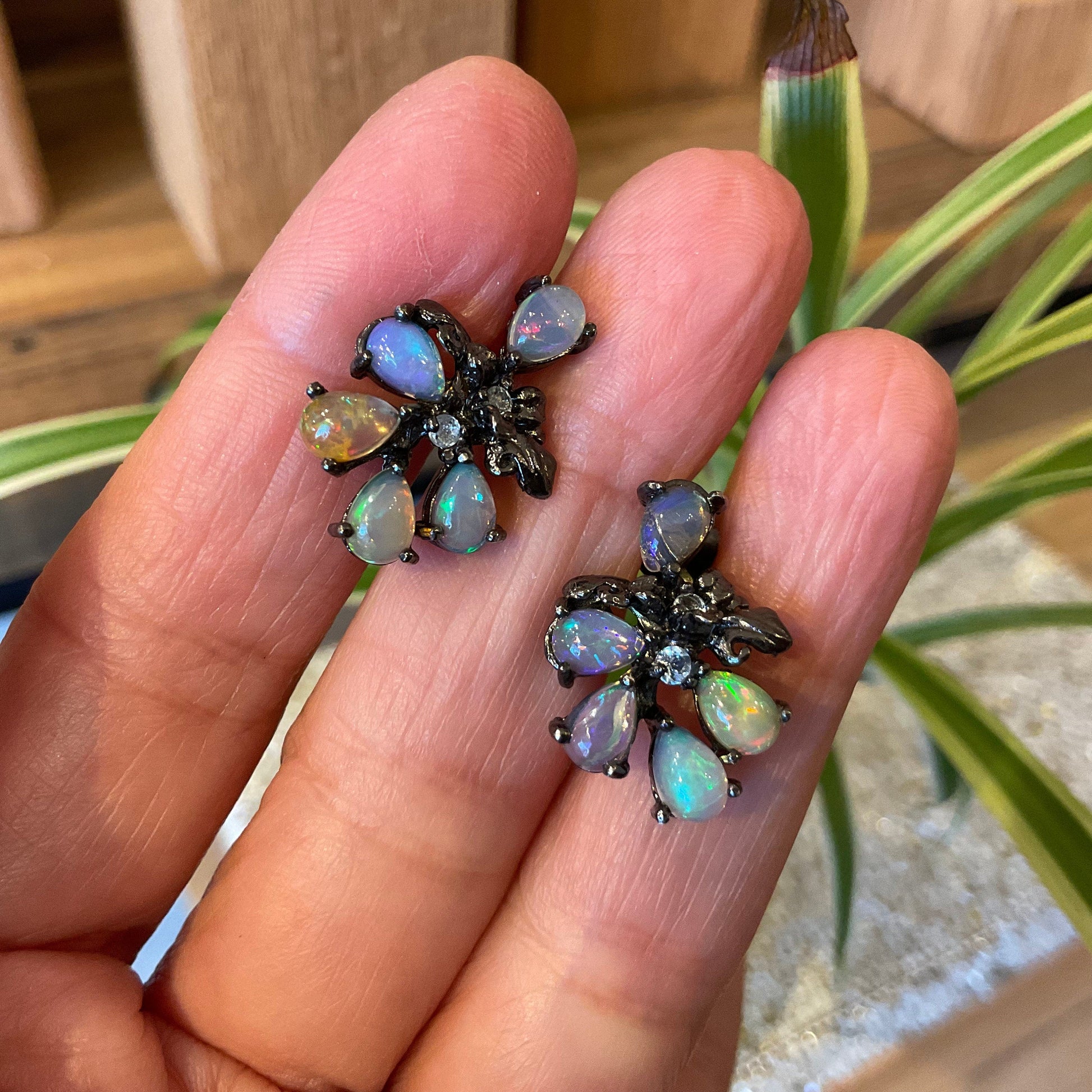 Sterling Silver Natural fire Opal post Earrings Colors Of Etnika