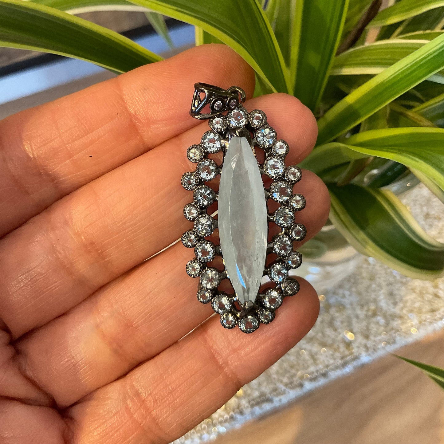 sterling silver gold marquis Aquamarine topaz pendant Colors Of Etnika