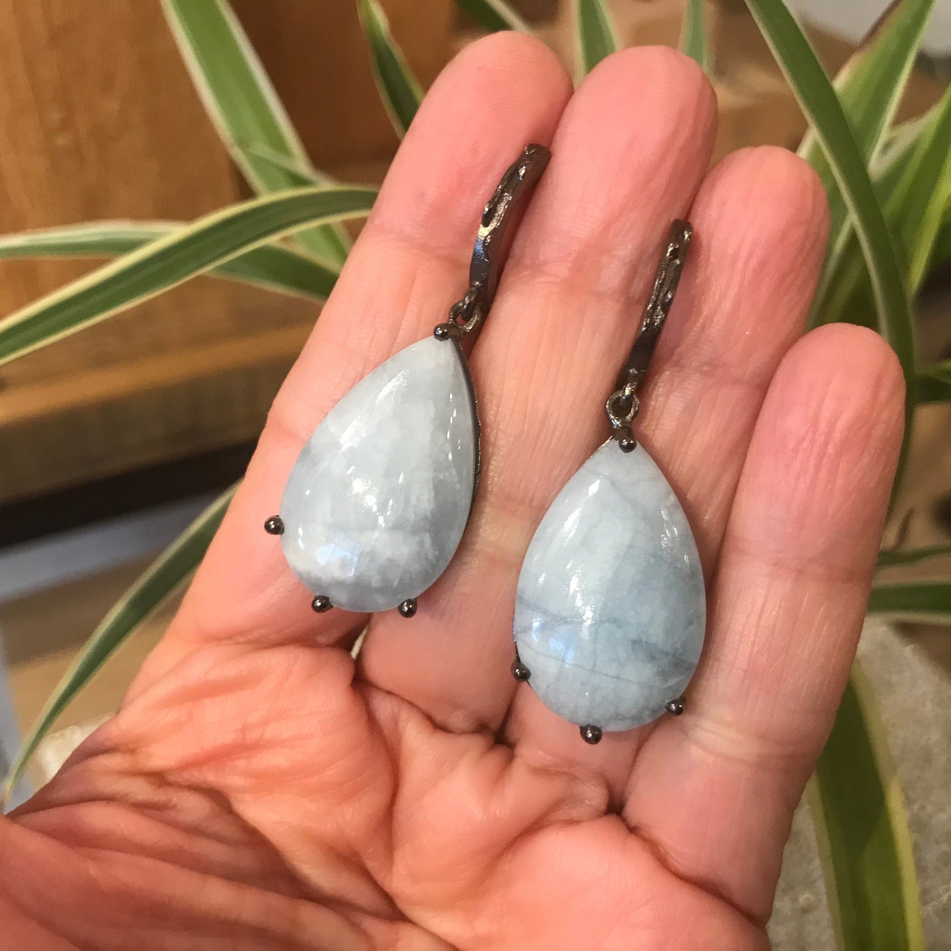 Sterling silver Natural aquamarine dangle pear shape Earrings Colors Of Etnika