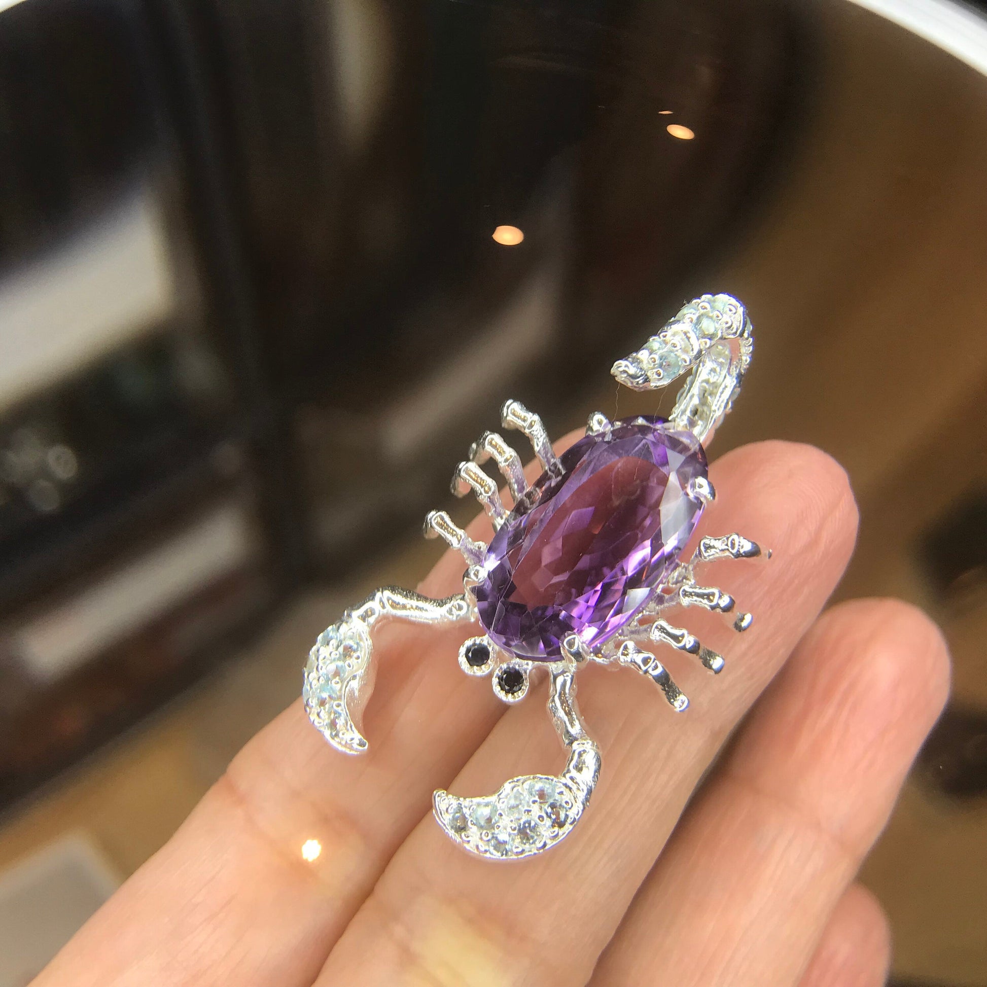 Sterling silver amethyst spinel scorpion brooch pin art Colors Of Etnika