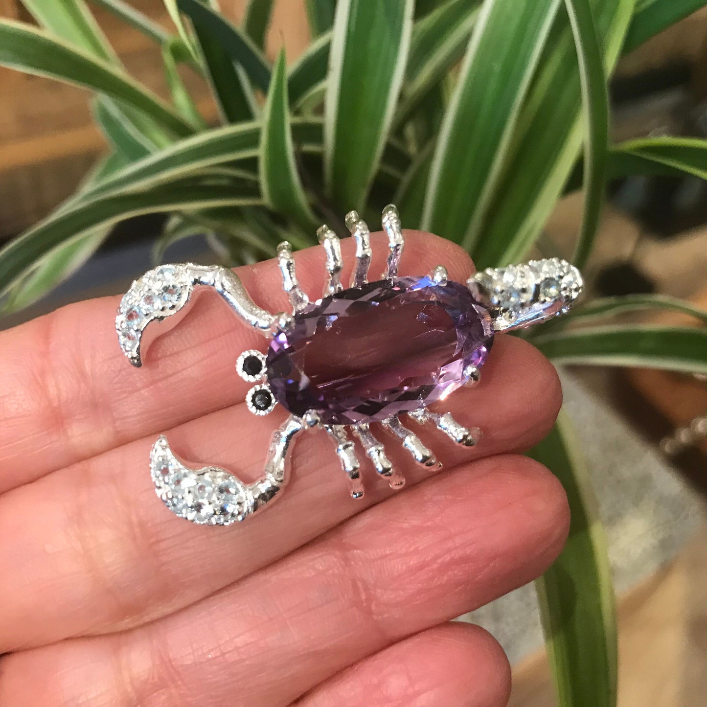 Sterling silver amethyst spinel scorpion brooch pin art Colors Of Etnika