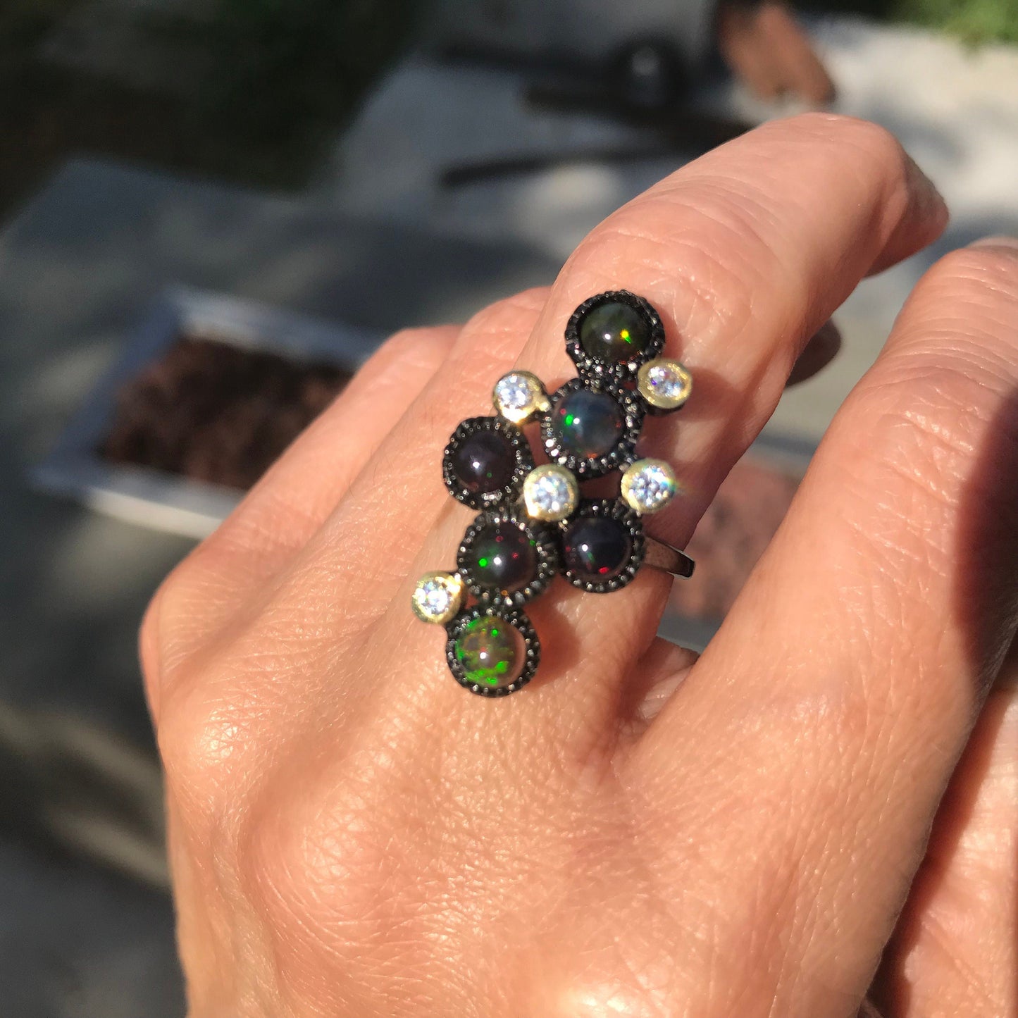 Sterling Silver black fire Opal  Ring  6 Colors Of Etnika