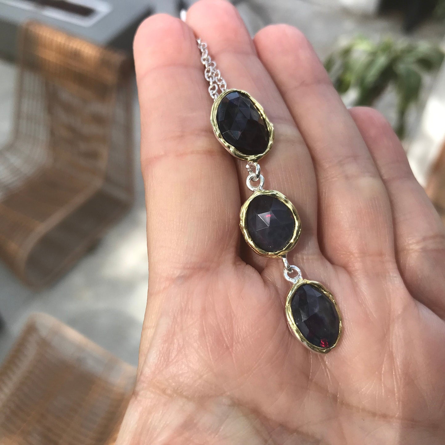 Natural black Fire opal Sterling Silver pendant Necklace 18” Colors Of Etnika