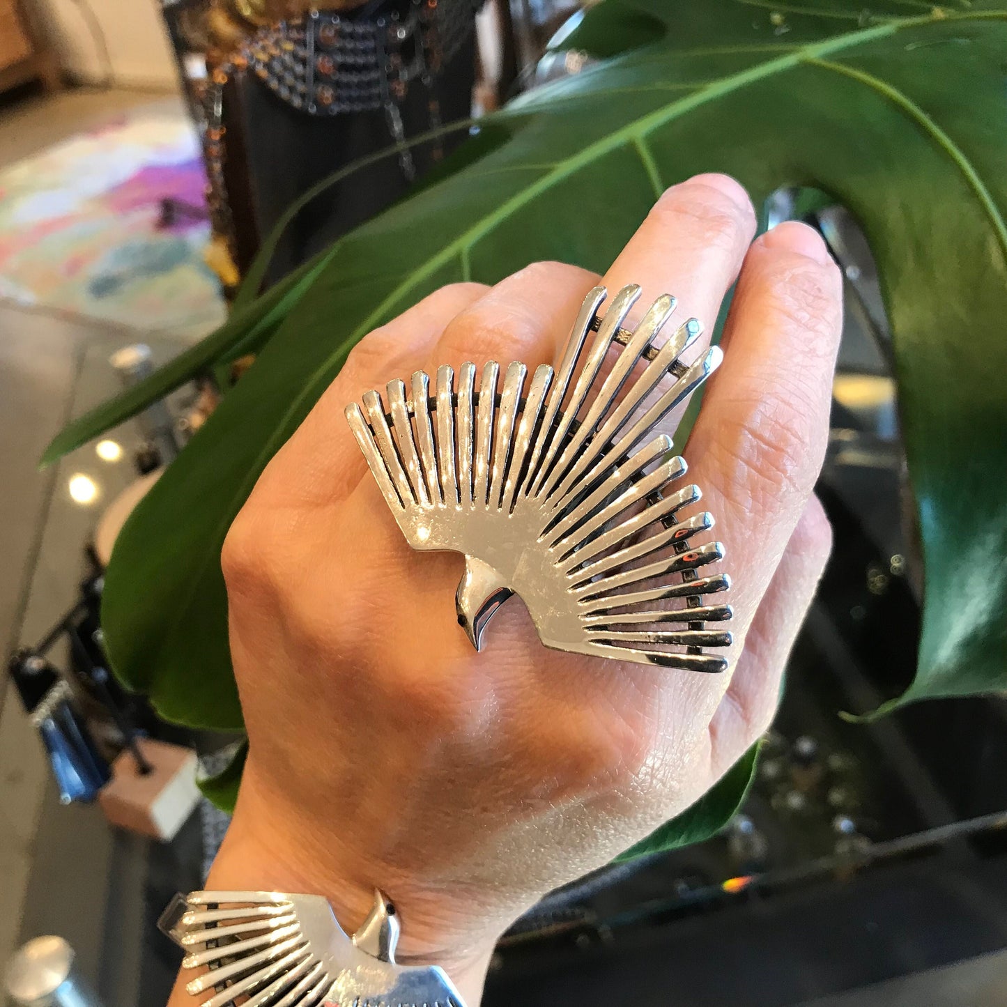 Sterling Statement huge phoenix bird wings  cuff ring