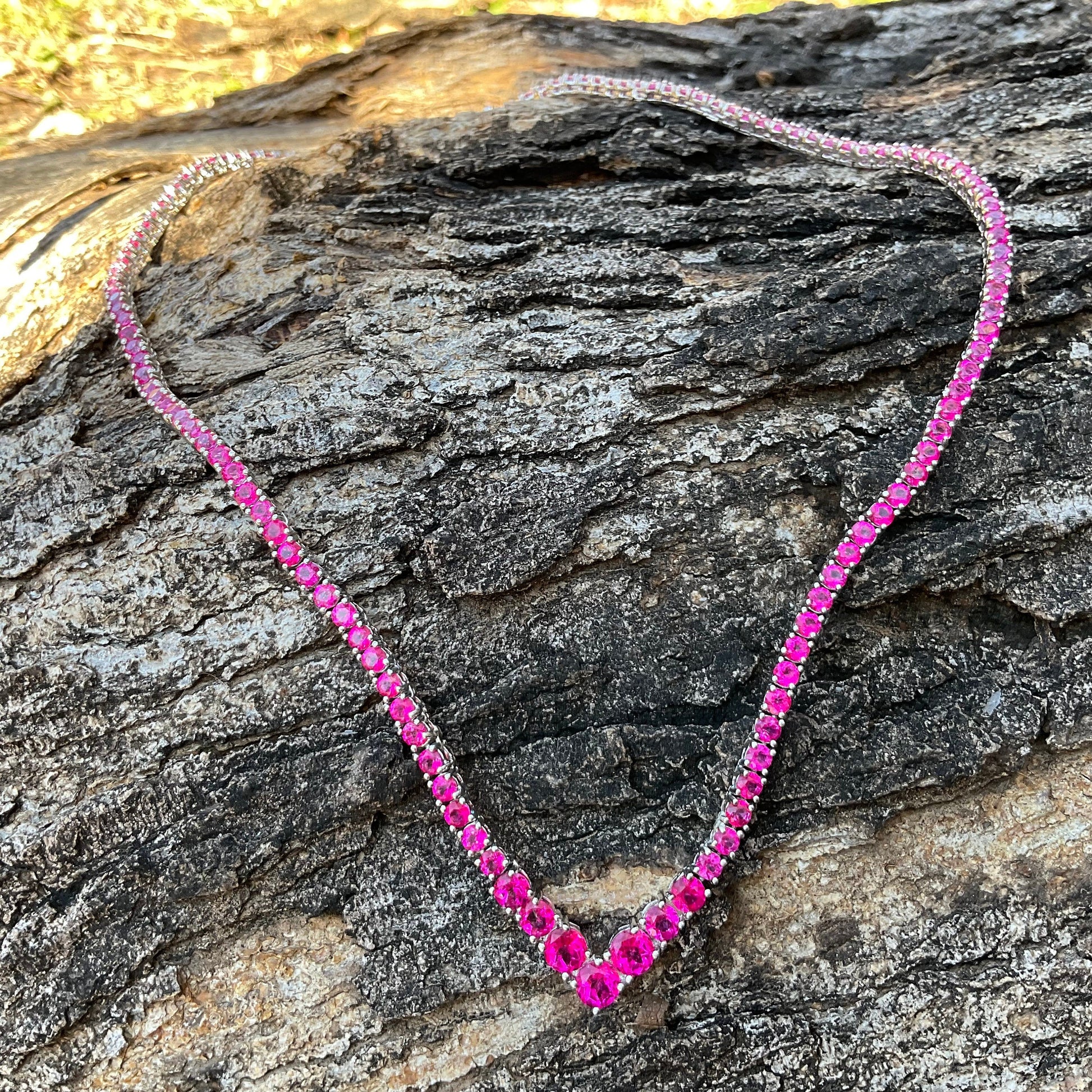 Pink topaz Sterling Silver Necklace tennis collar Colors Of Etnika
