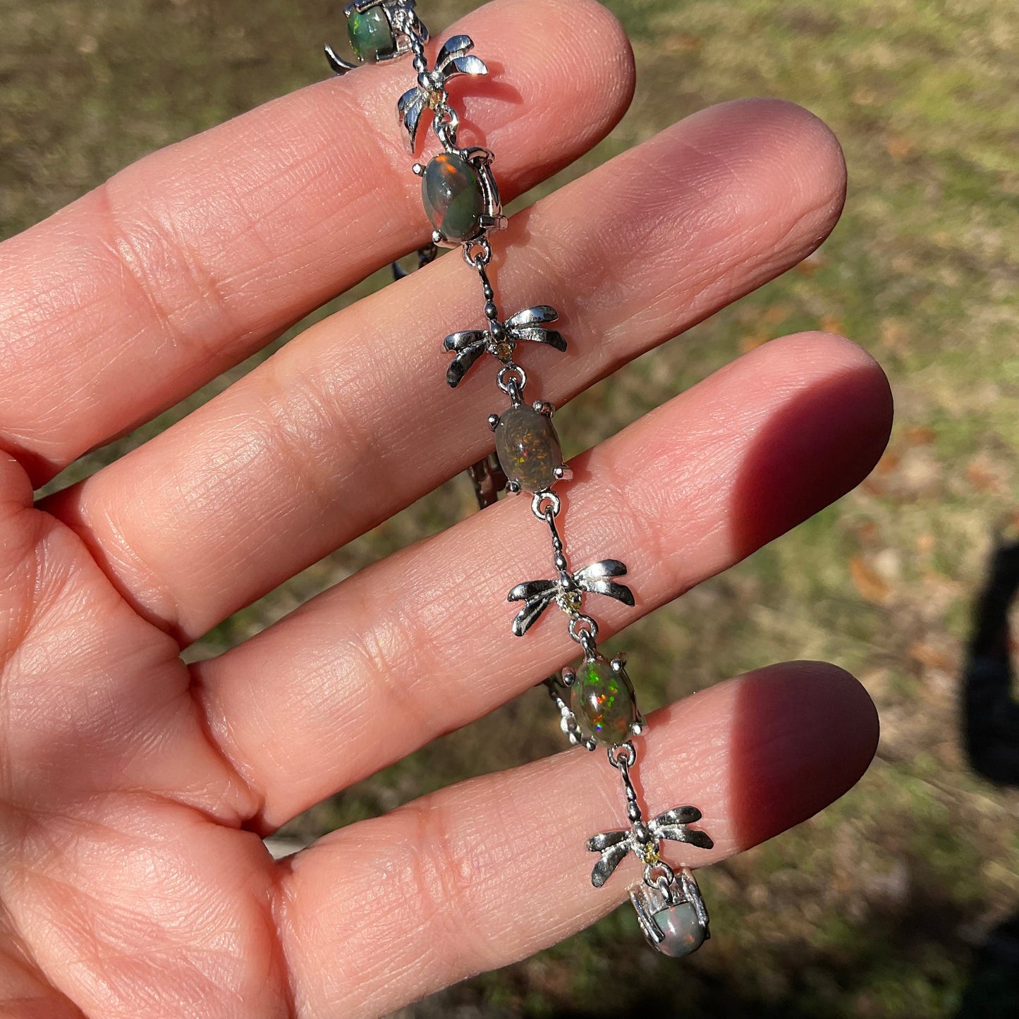 Handmade Sterling Silver Natural Black Opal tenis bracelet