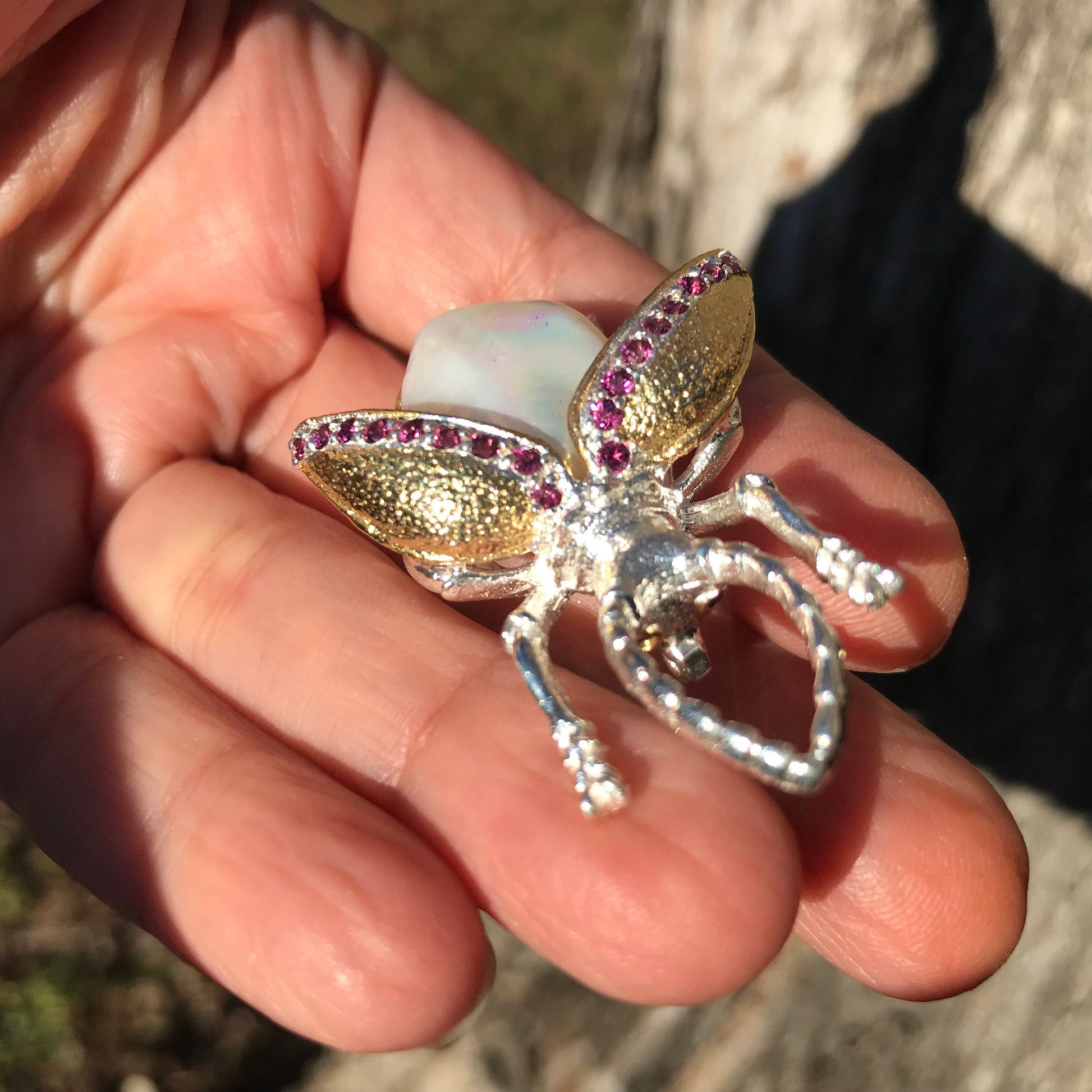 Sterling silver baroque pearl Beetle collectible brooch pin Colors Of Etnika