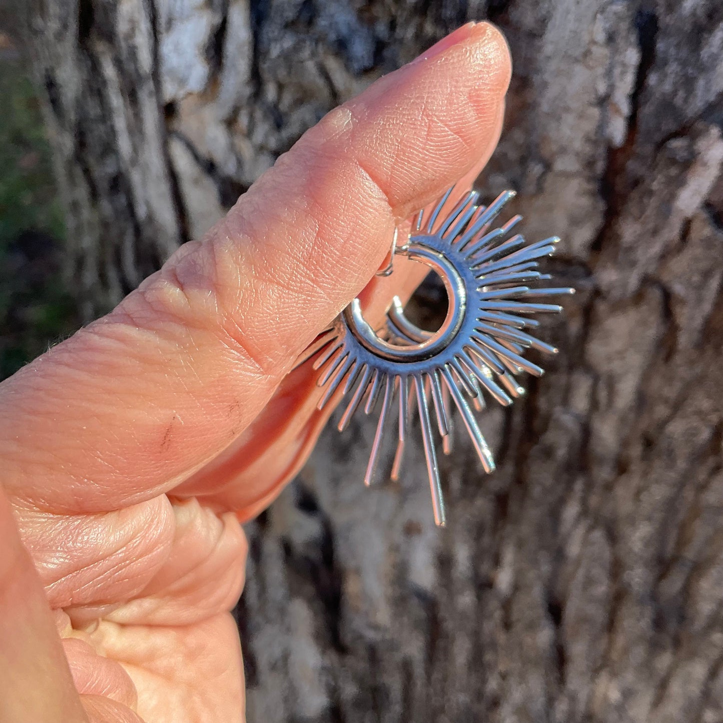 sterling silver  Sunburst star burst sun  Earrings