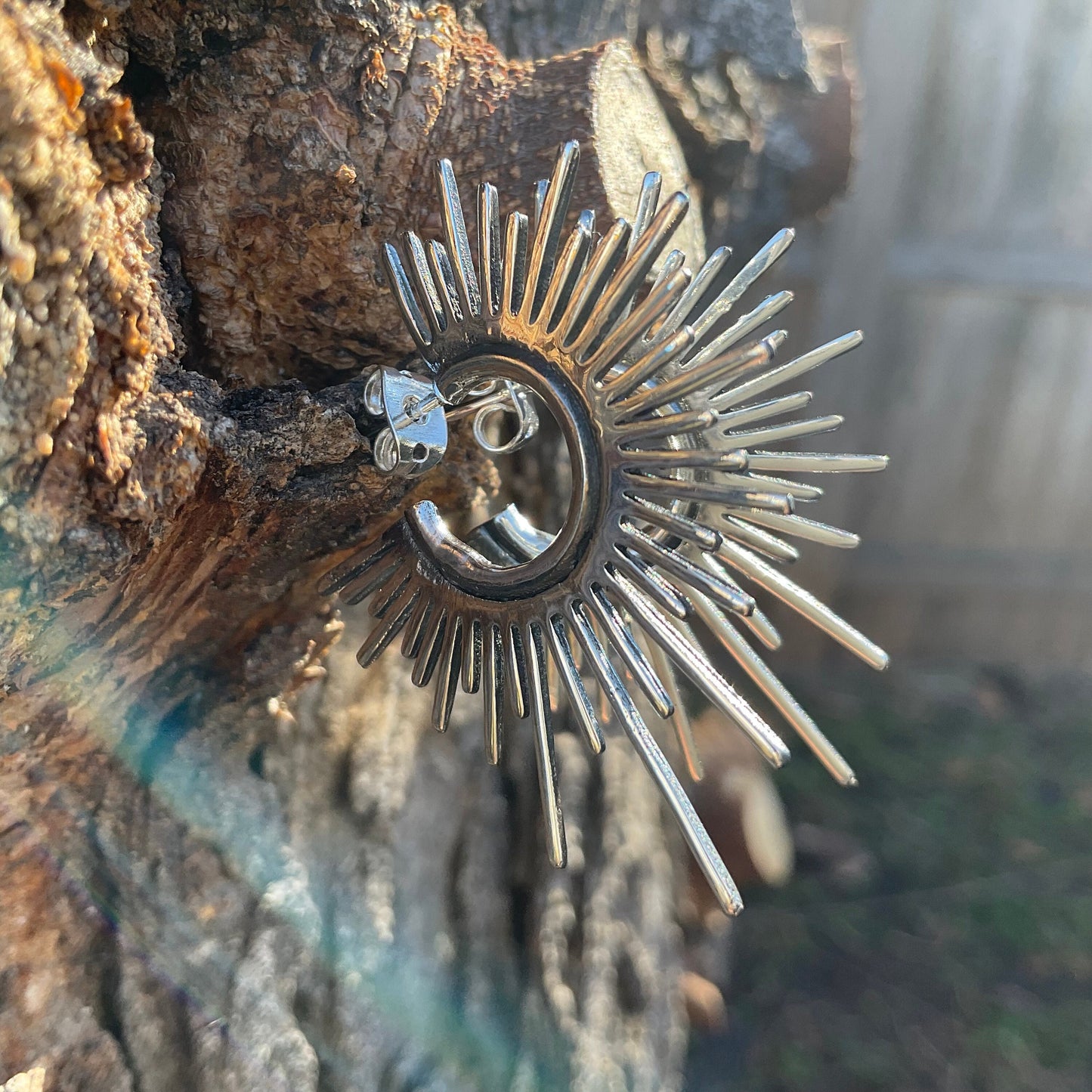 sterling silver  Sunburst star burst sun  Earrings