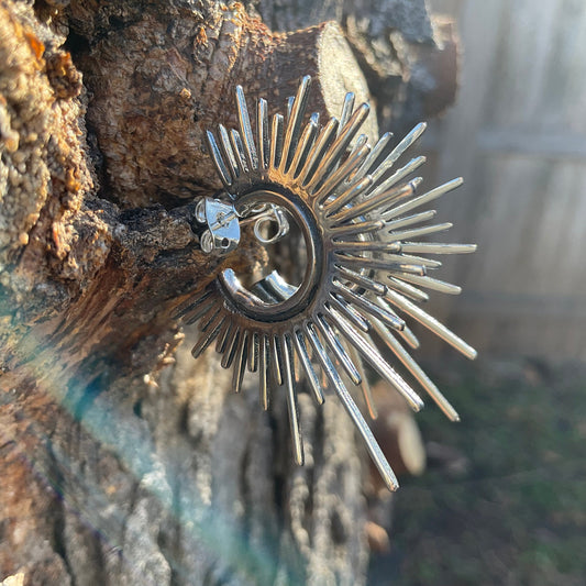 sterling silver  Sunburst star burst sun  Earrings