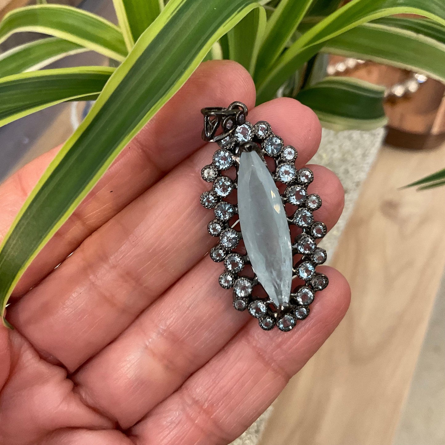 sterling silver gold marquis Aquamarine topaz pendant Colors Of Etnika