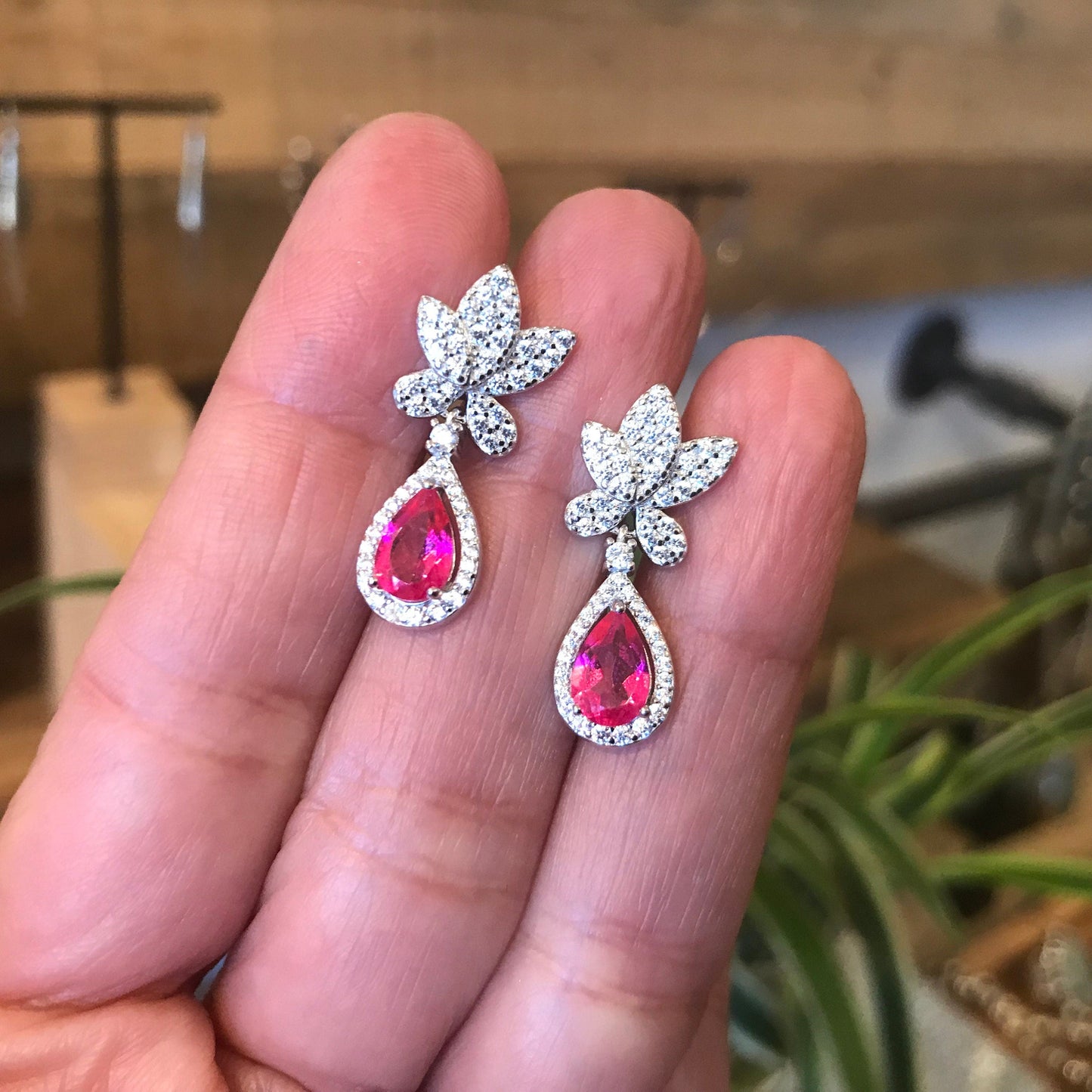 Sterling Silver pink topaz fancy earrings Colors Of Etnika