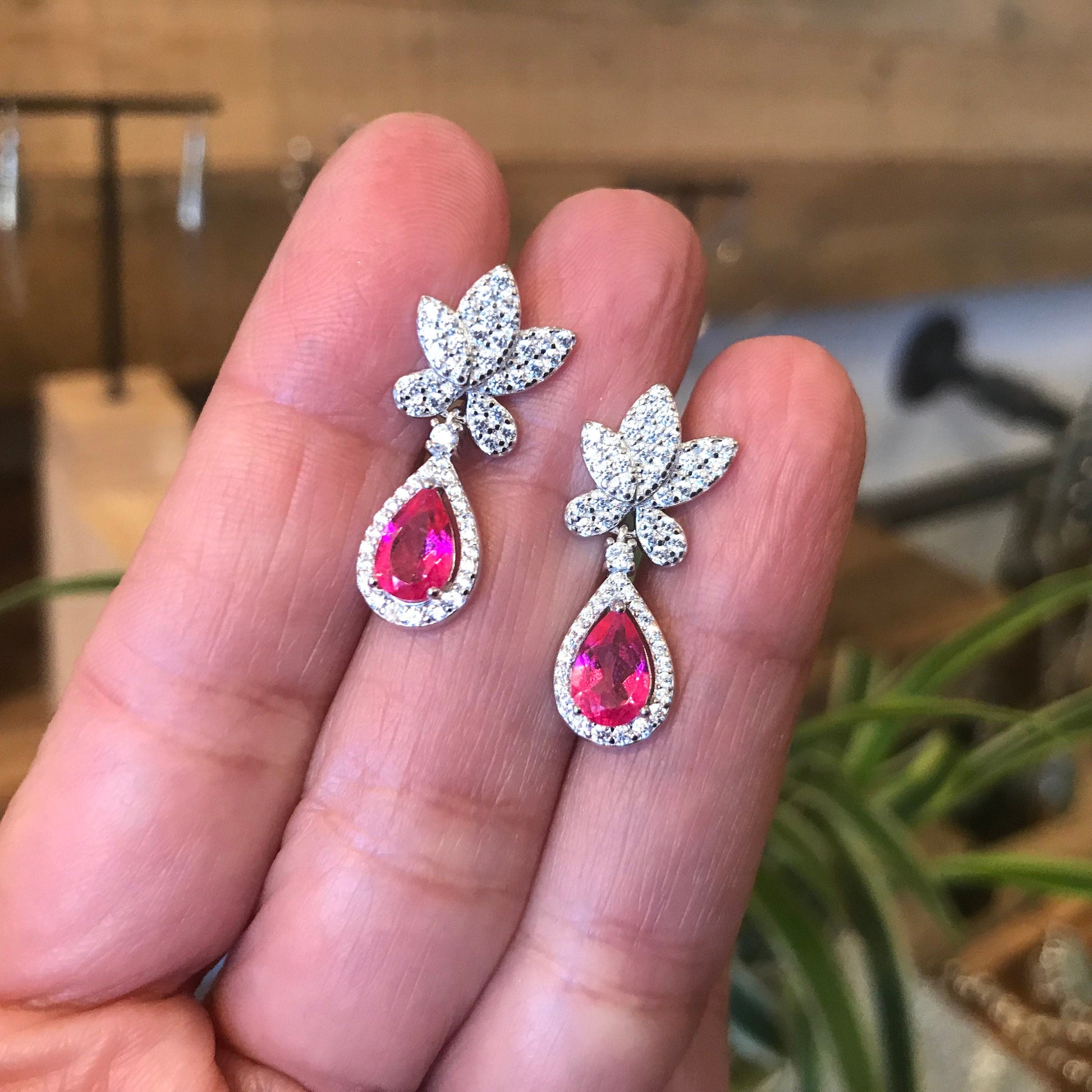 Sterling Silver pink topaz fancy earrings Colors Of Etnika