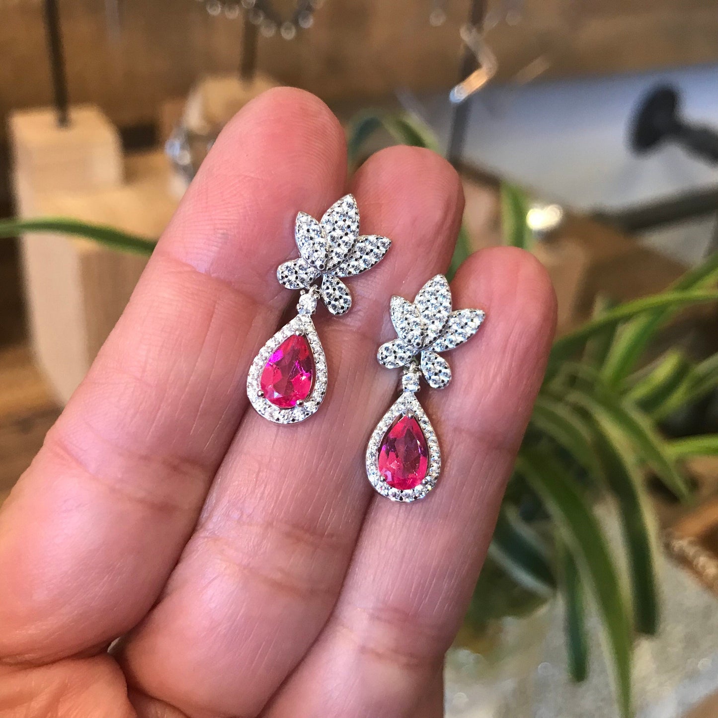 Sterling Silver pink topaz fancy earrings Colors Of Etnika
