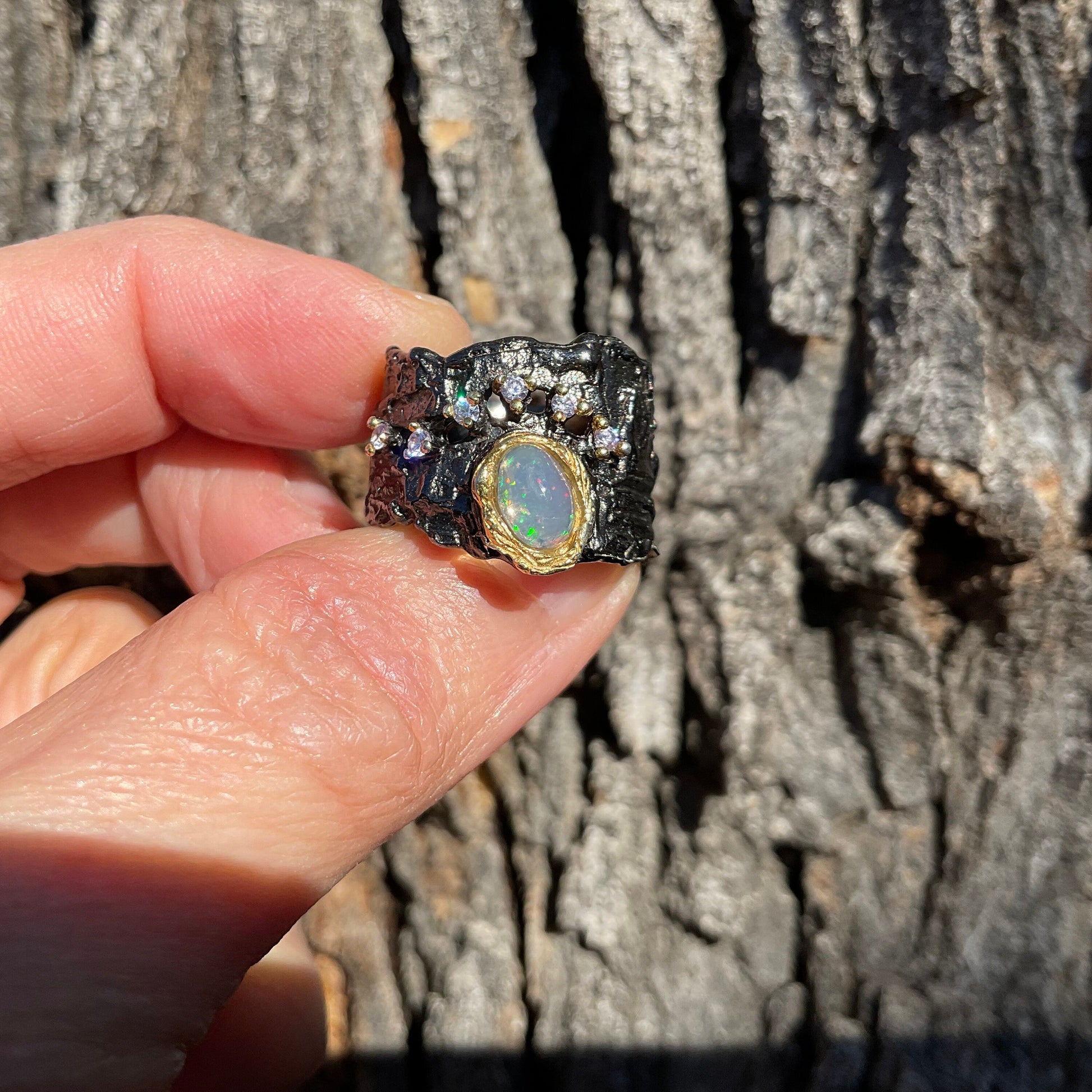sterling silver natural fire opal band cuff ring 6 Colors Of Etnika