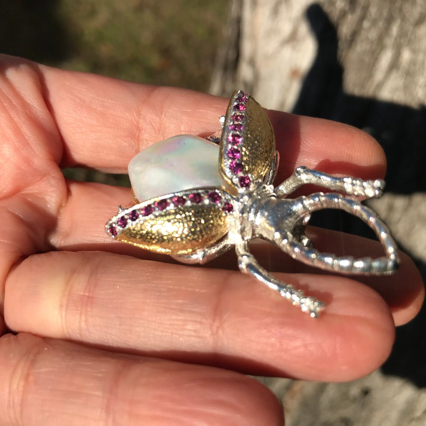 Sterling silver baroque pearl Beetle collectible brooch pin Colors Of Etnika