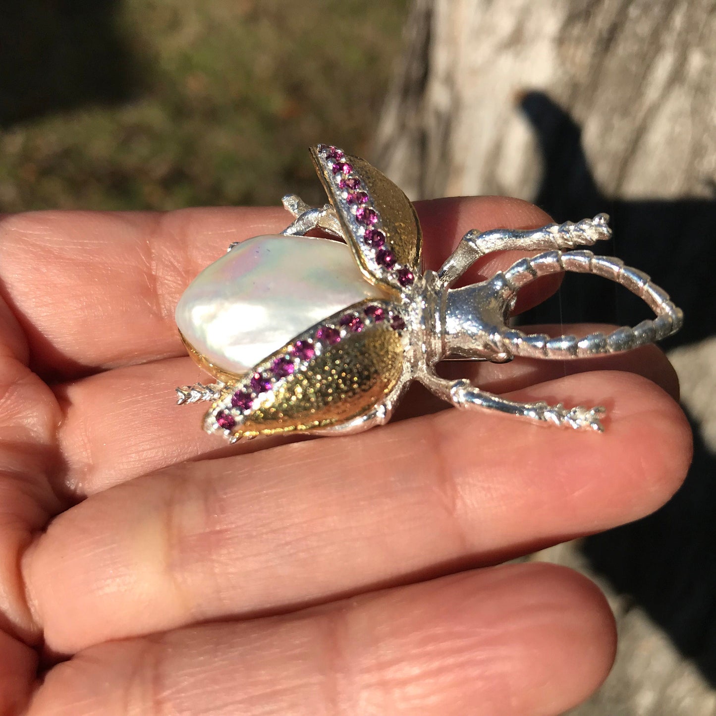 Sterling silver baroque pearl Beetle collectible brooch pin Colors Of Etnika