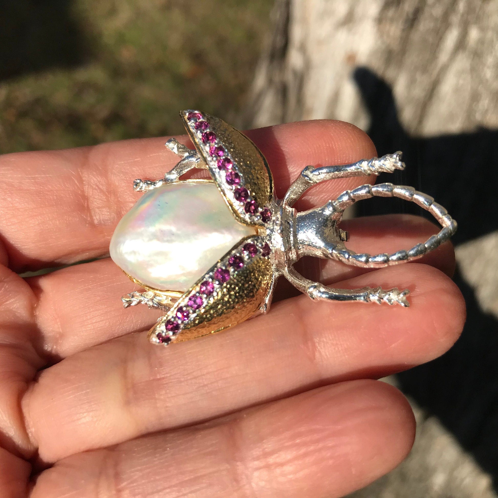 Sterling silver baroque pearl Beetle collectible brooch pin Colors Of Etnika
