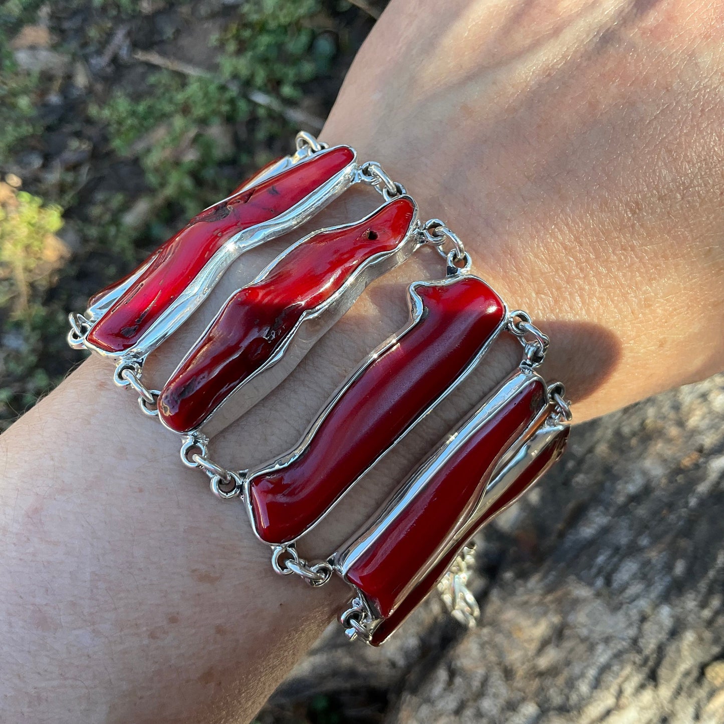 925 sterling silver Natural red coral Bracelet artisan handmade Colors Of Etnika
