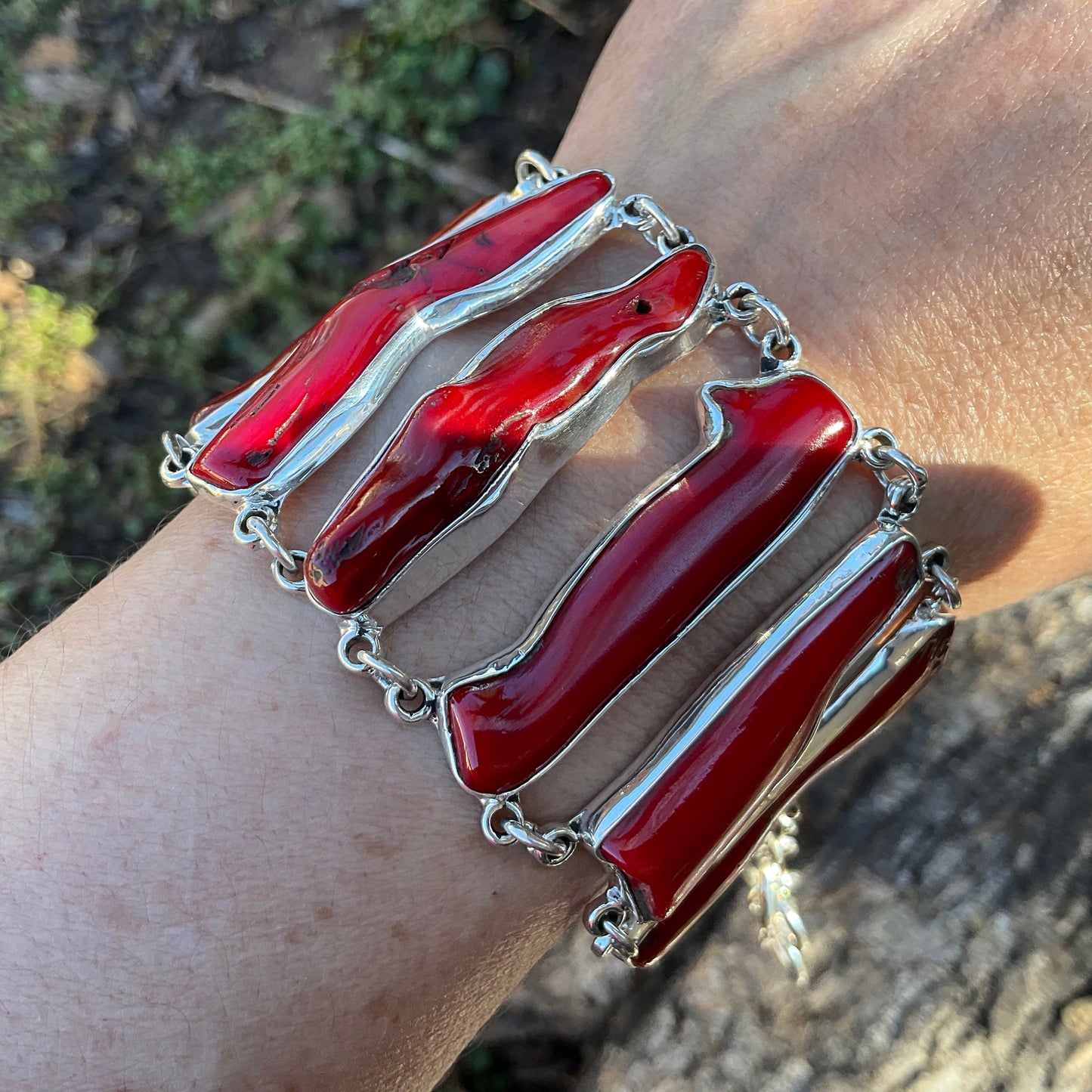 925 sterling silver Natural red coral Bracelet artisan handmade Colors Of Etnika