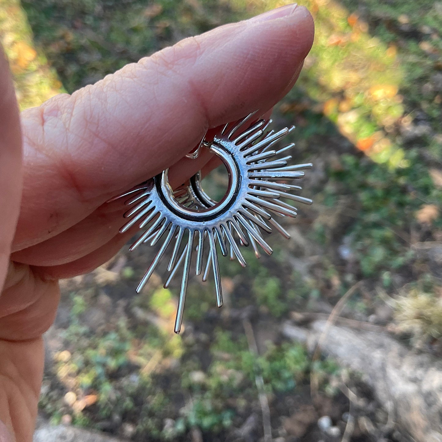 sterling silver  Sunburst star burst sun  Earrings