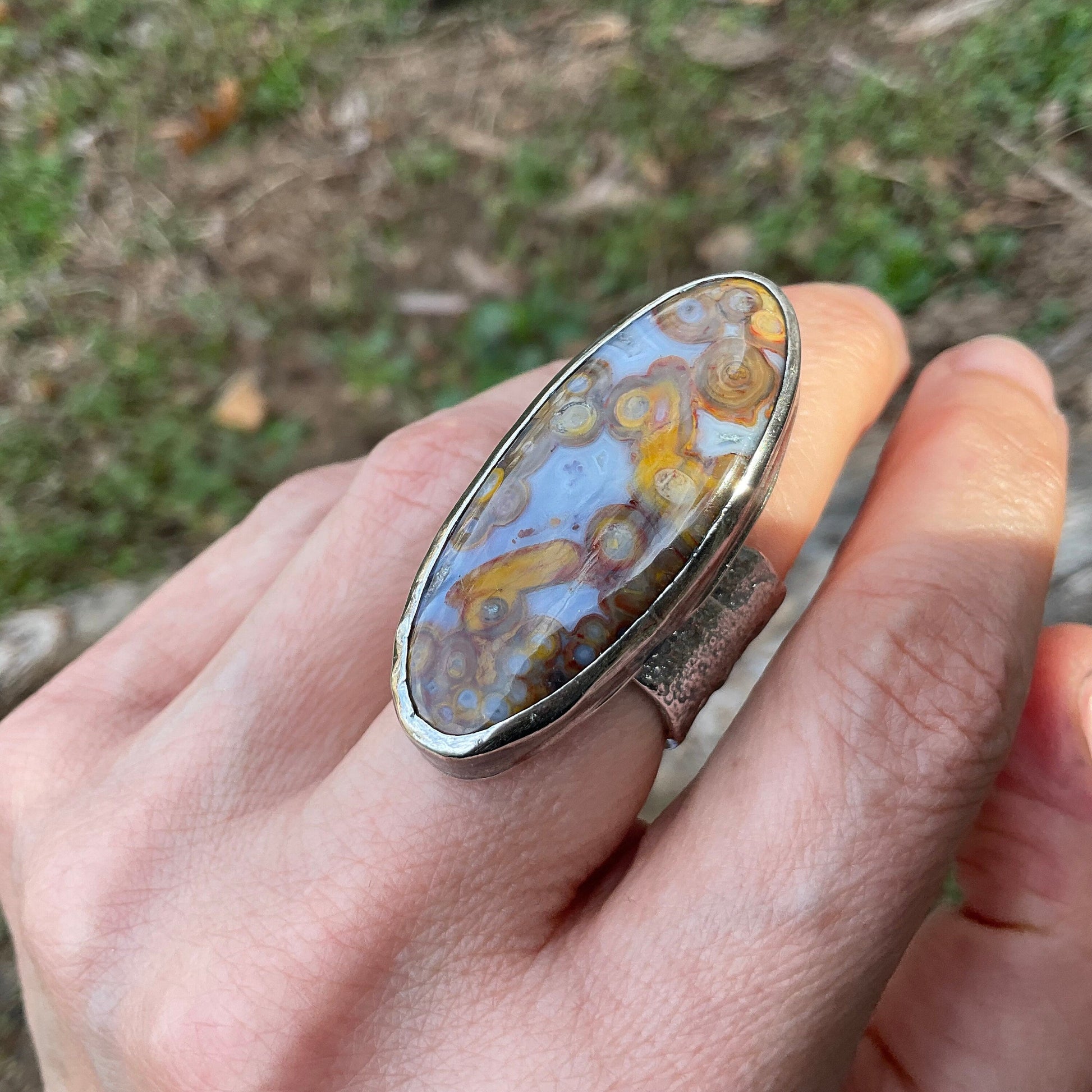 Sterling purple agate brutalist organic ring 7.5 Colors Of Etnika
