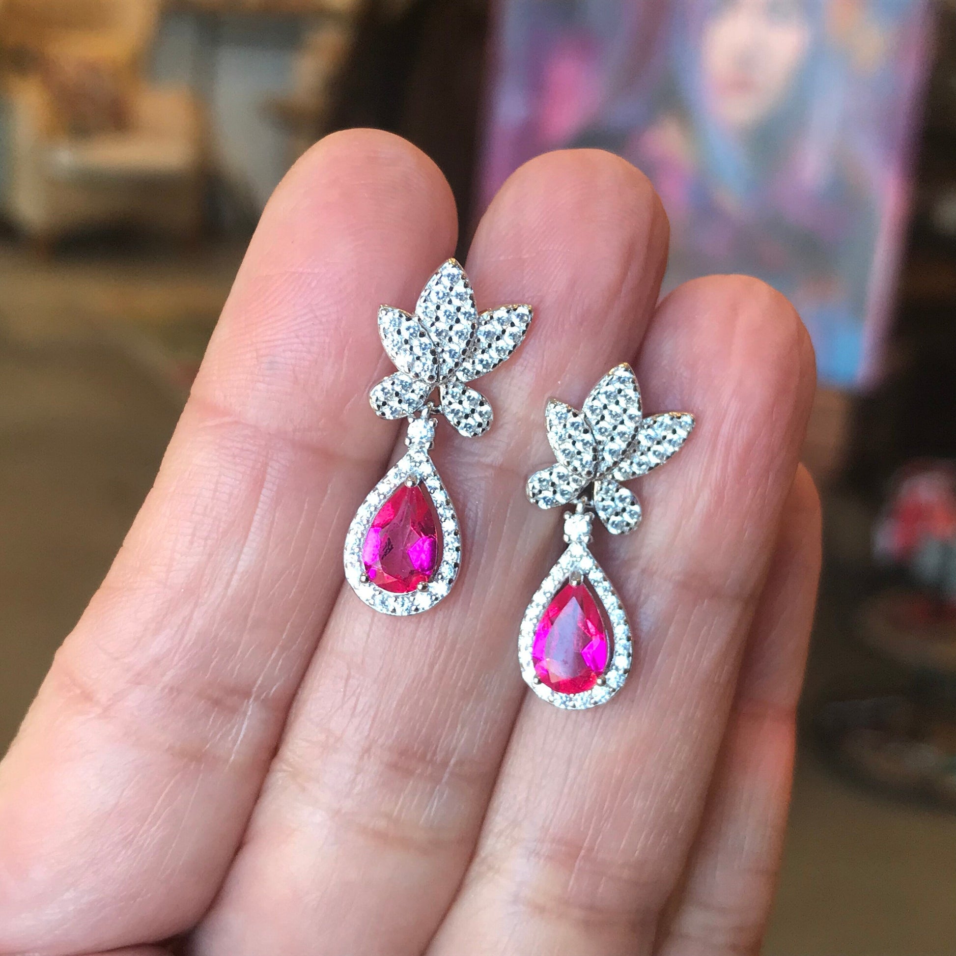Sterling Silver pink topaz fancy earrings Colors Of Etnika