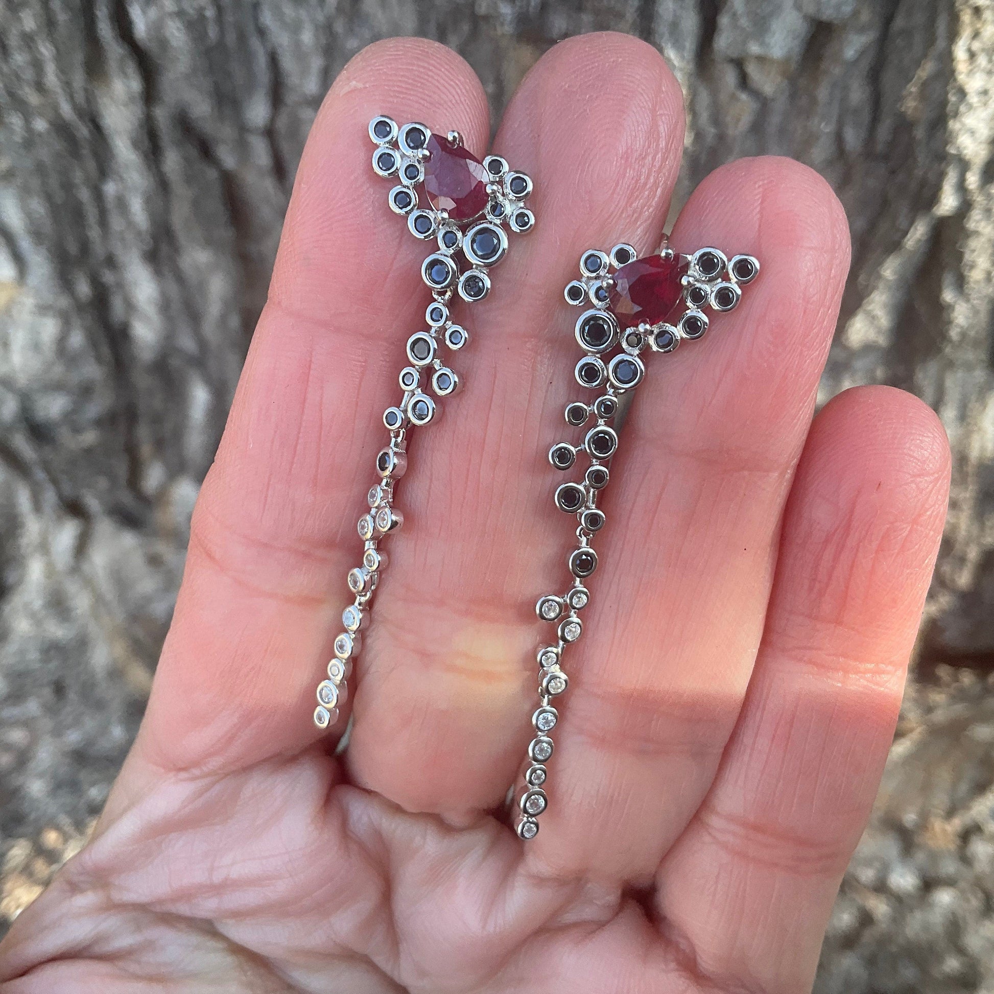 Sterling Silver mozambique garnet Fancy post earrings Colors Of Etnika