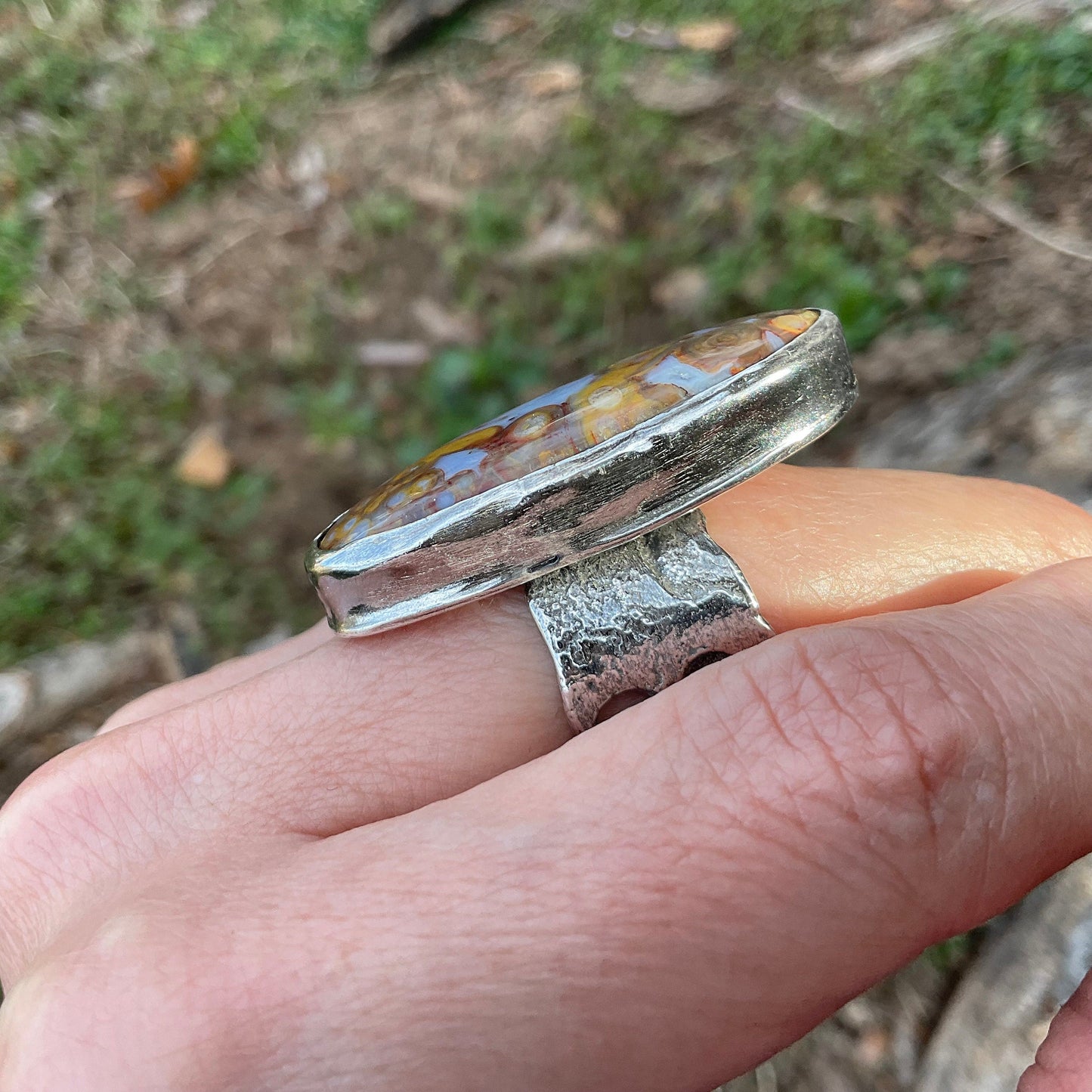 Sterling purple agate brutalist organic ring 7.5 Colors Of Etnika