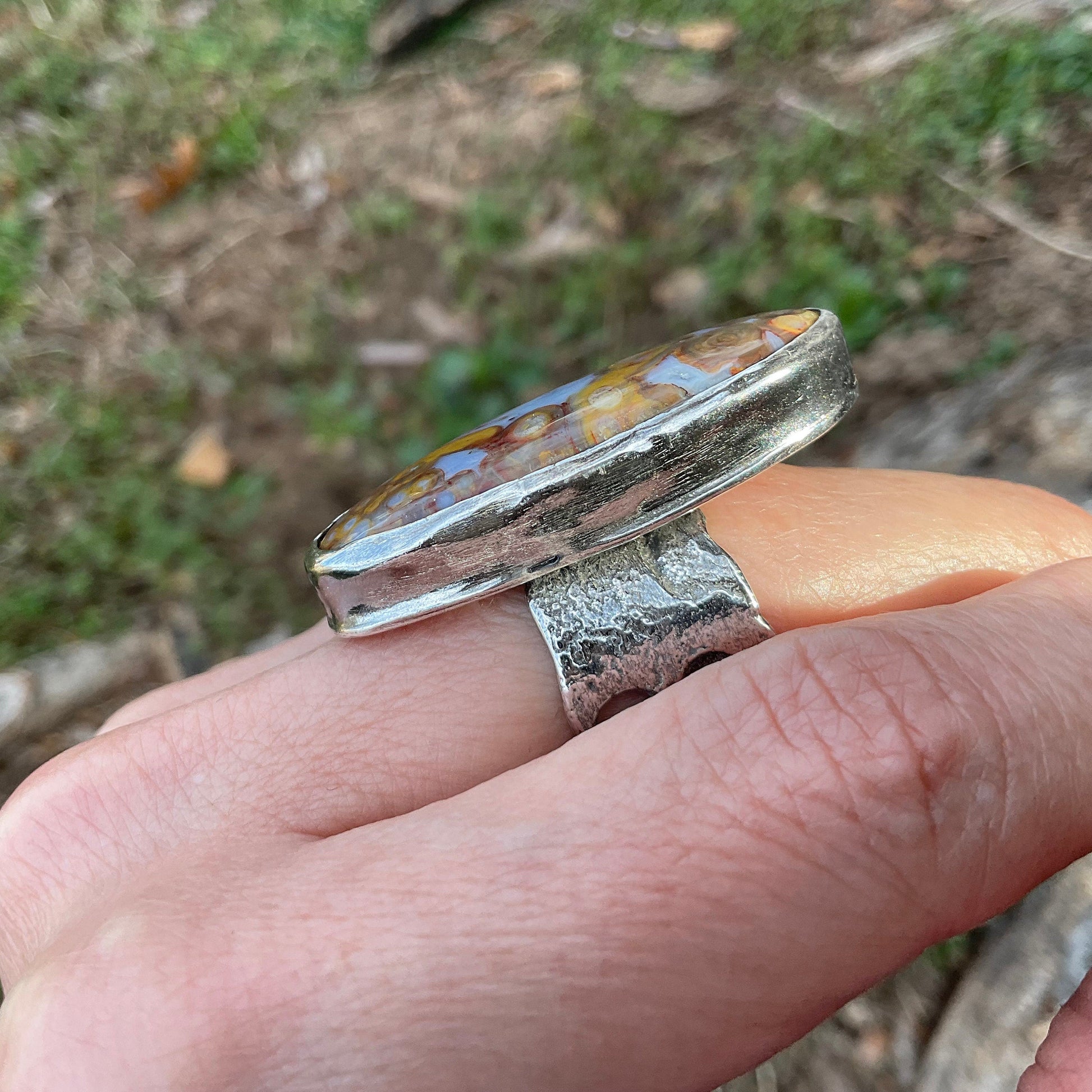 Sterling purple agate brutalist organic ring 7.5 Colors Of Etnika