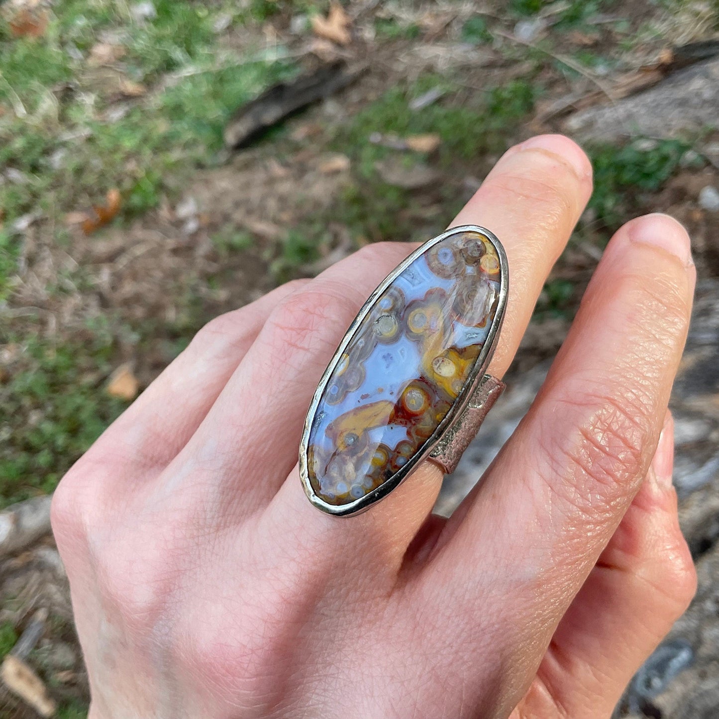 Sterling purple agate brutalist organic ring 7.5 Colors Of Etnika