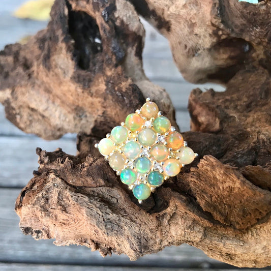 Sterling Silver Handmade Fire Opal Statement cluster ring 6