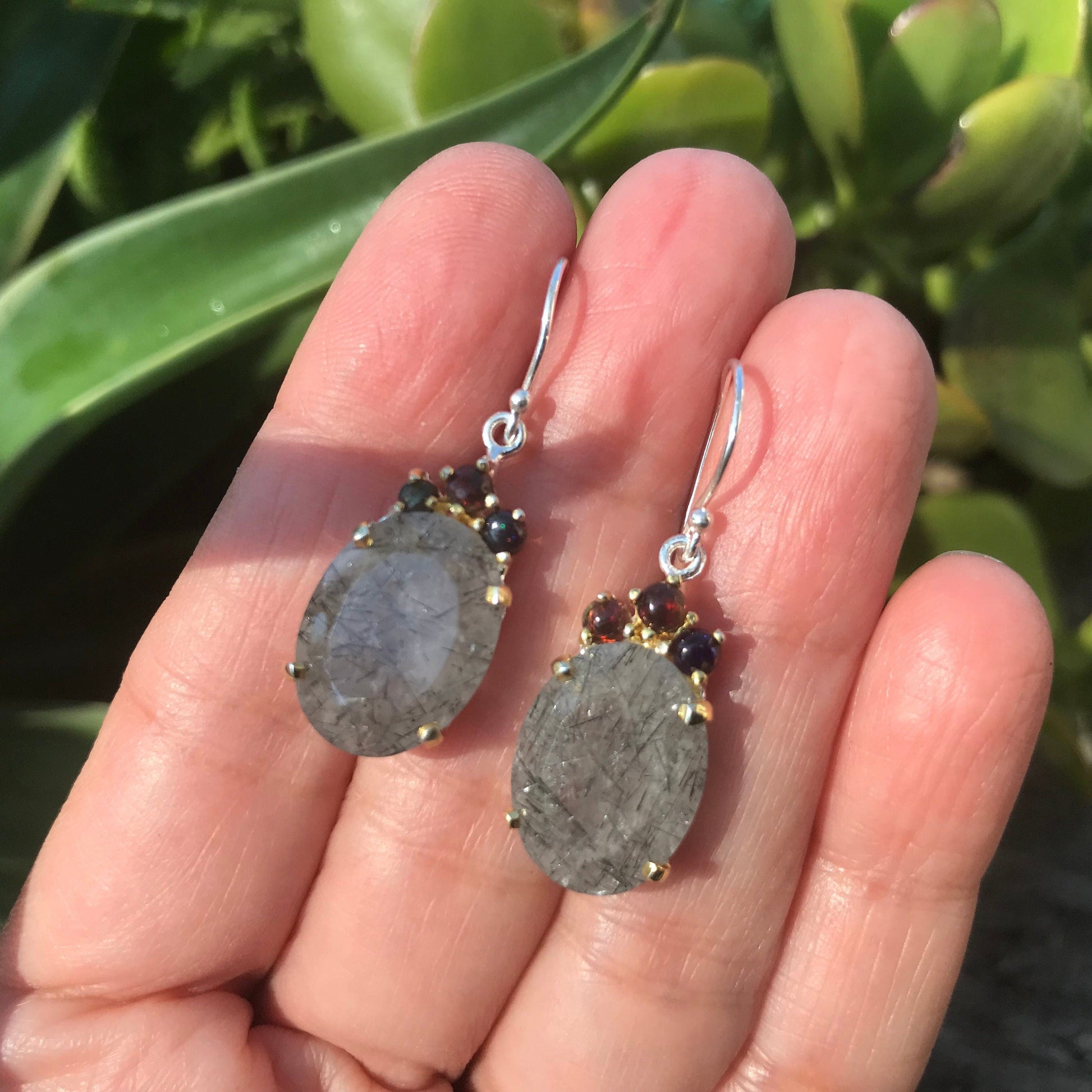 sterling silver statement rutilated quartz black opal earrings Colors Of Etnika
