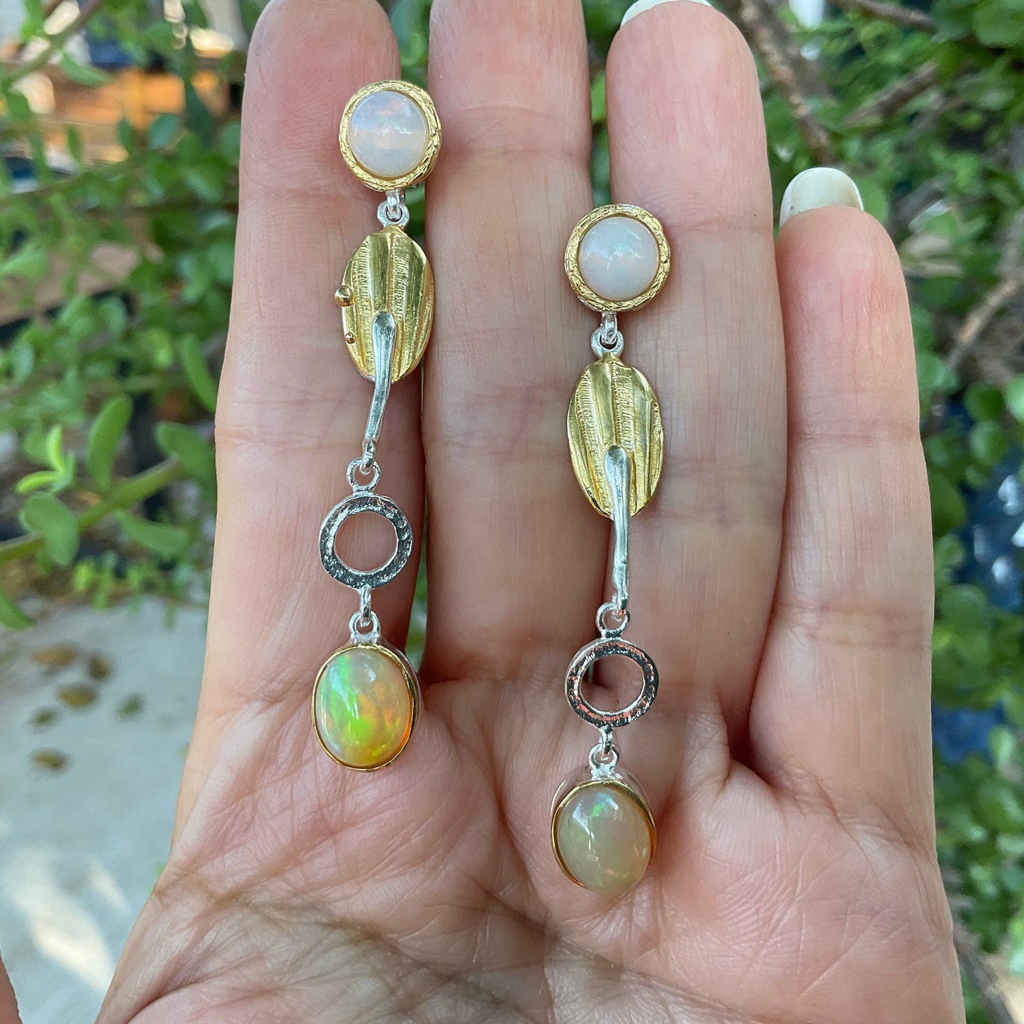 sterling silver Flash Natural opals Stud long  earrings Colors Of Etnika