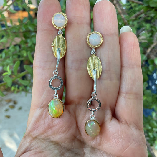 sterling silver Flash Natural opals Stud long  earrings
