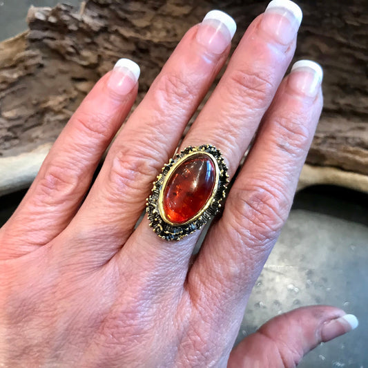 Sterling silver  Natural Amber statement Ring 8.5
