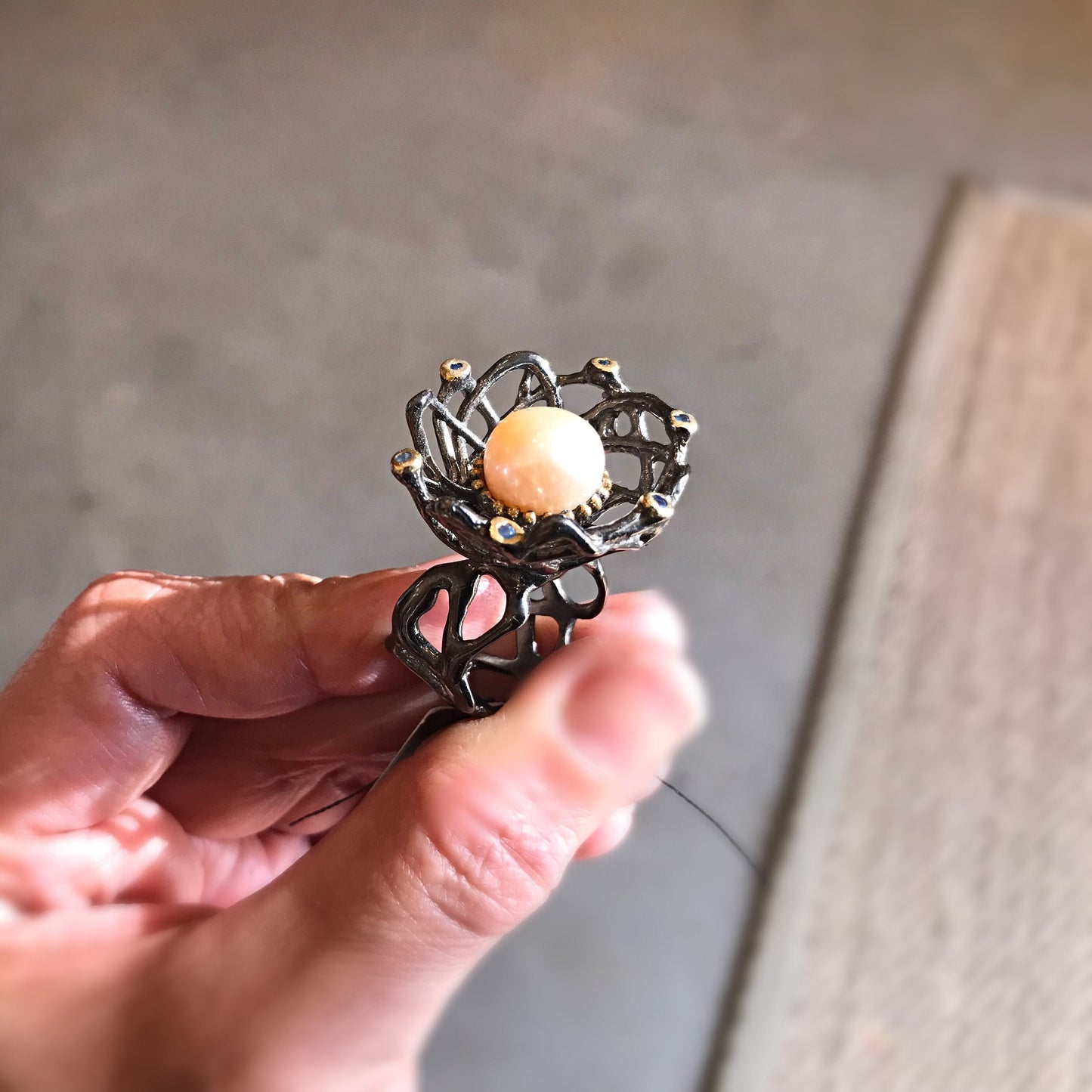 Sterling Silver Blush Pink Pearl Flower Ring - Size 7
