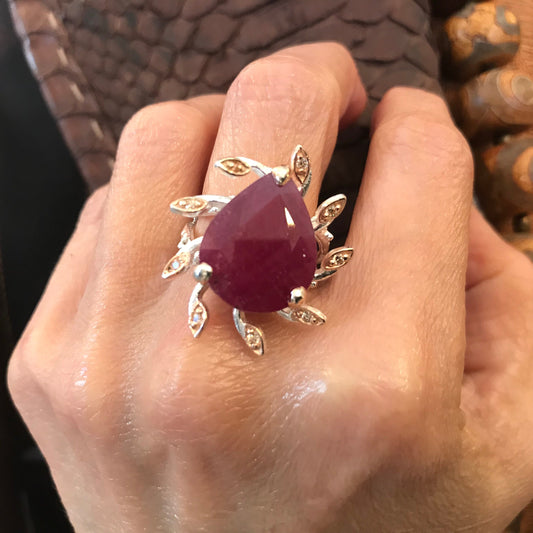 Handmade sterling silver  Ruby statement Ring 8.5