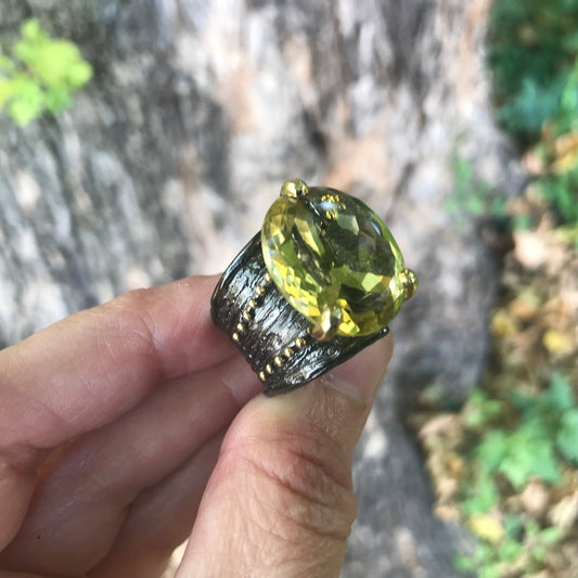 sterling silver 20ct natural lemon quartz band ring 7.5
