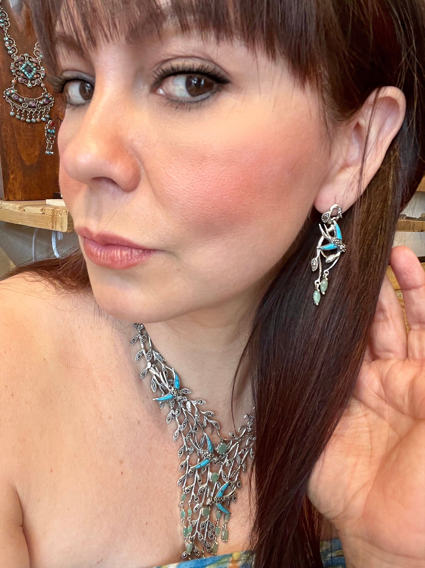 Sterling silver turquoise emerald ruby and sapphires statement necklace Colors Of Etnika
