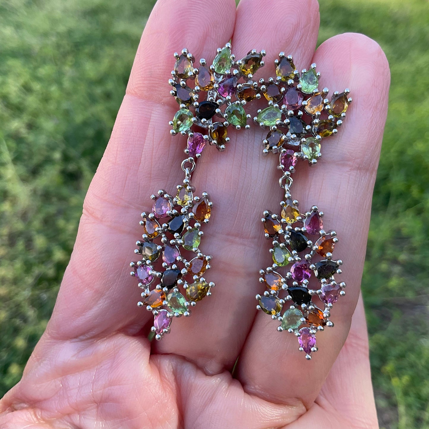 Sterling Silver multi color Tourmaline fancy earring